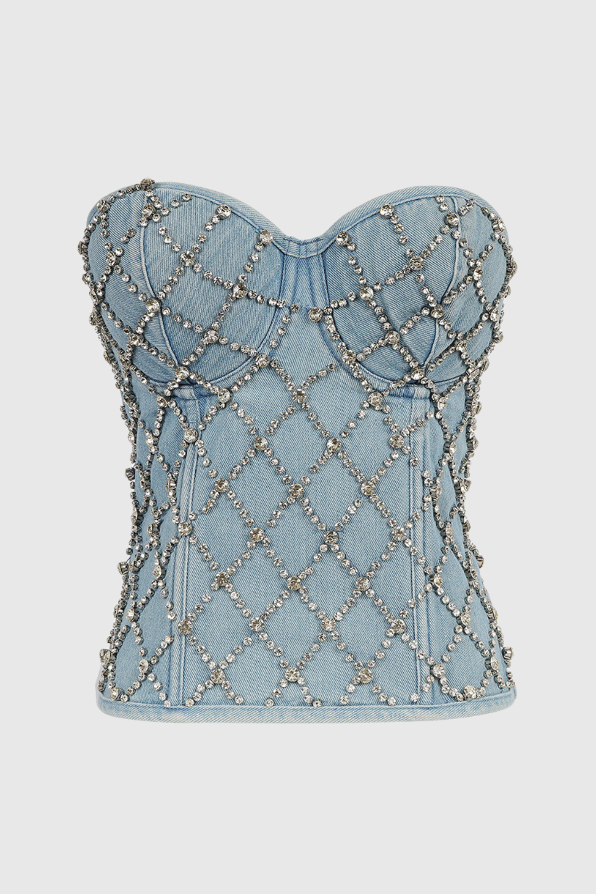 Livia Diamonds Taşlı Straplez Denim Üst - 8. görünüm