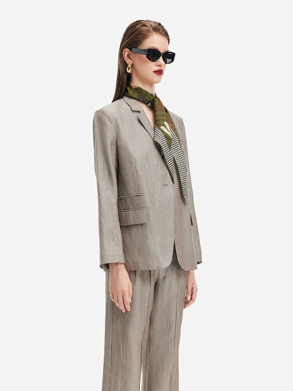 Fransız Yün Keten Blazer - 6. görünüm