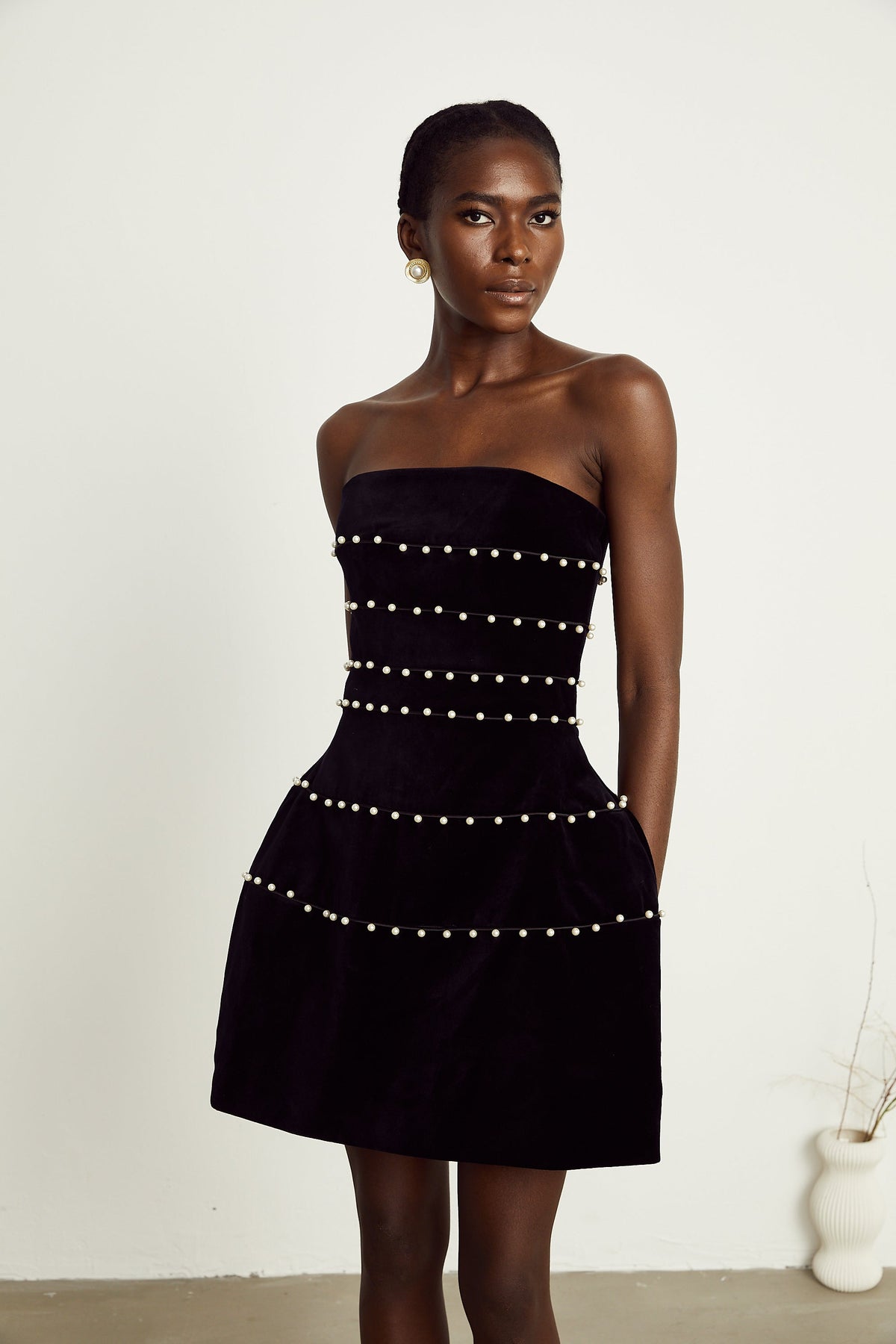 Camille Kadife Mini Elbise - 6. görünüm