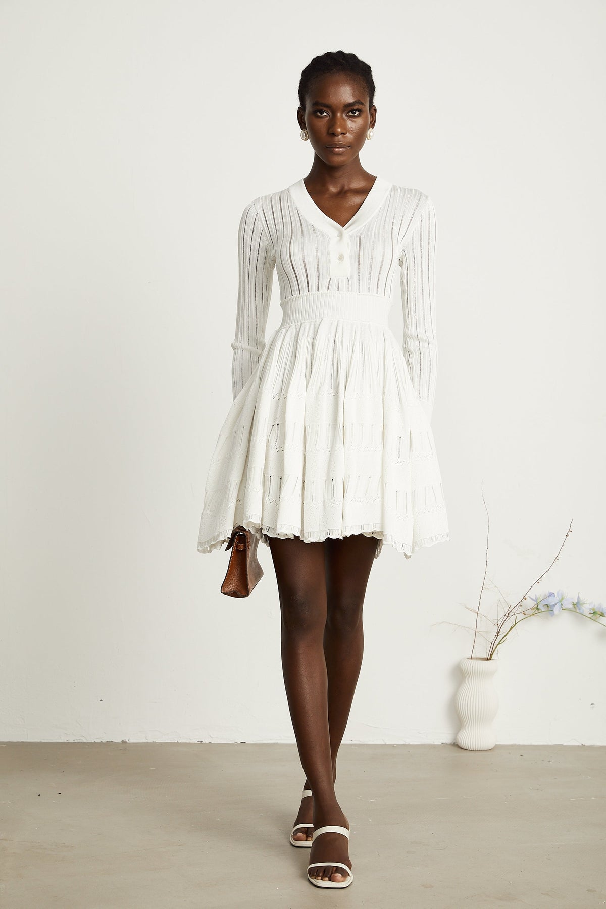 Géraldine Pointelle Midi Elbise - 5. görünüm
