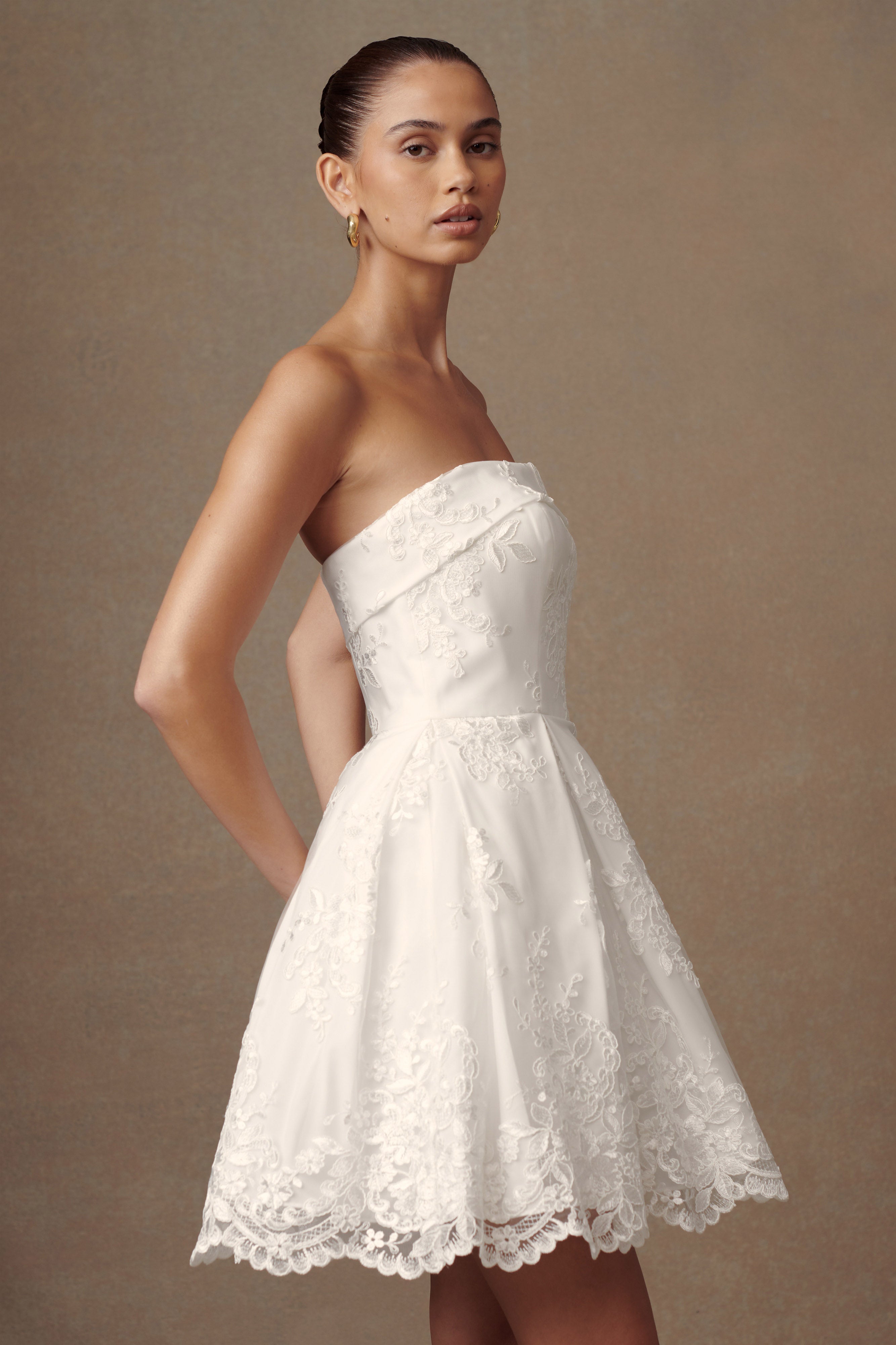 Eileen Dantel Mini Elbise - Beyaz