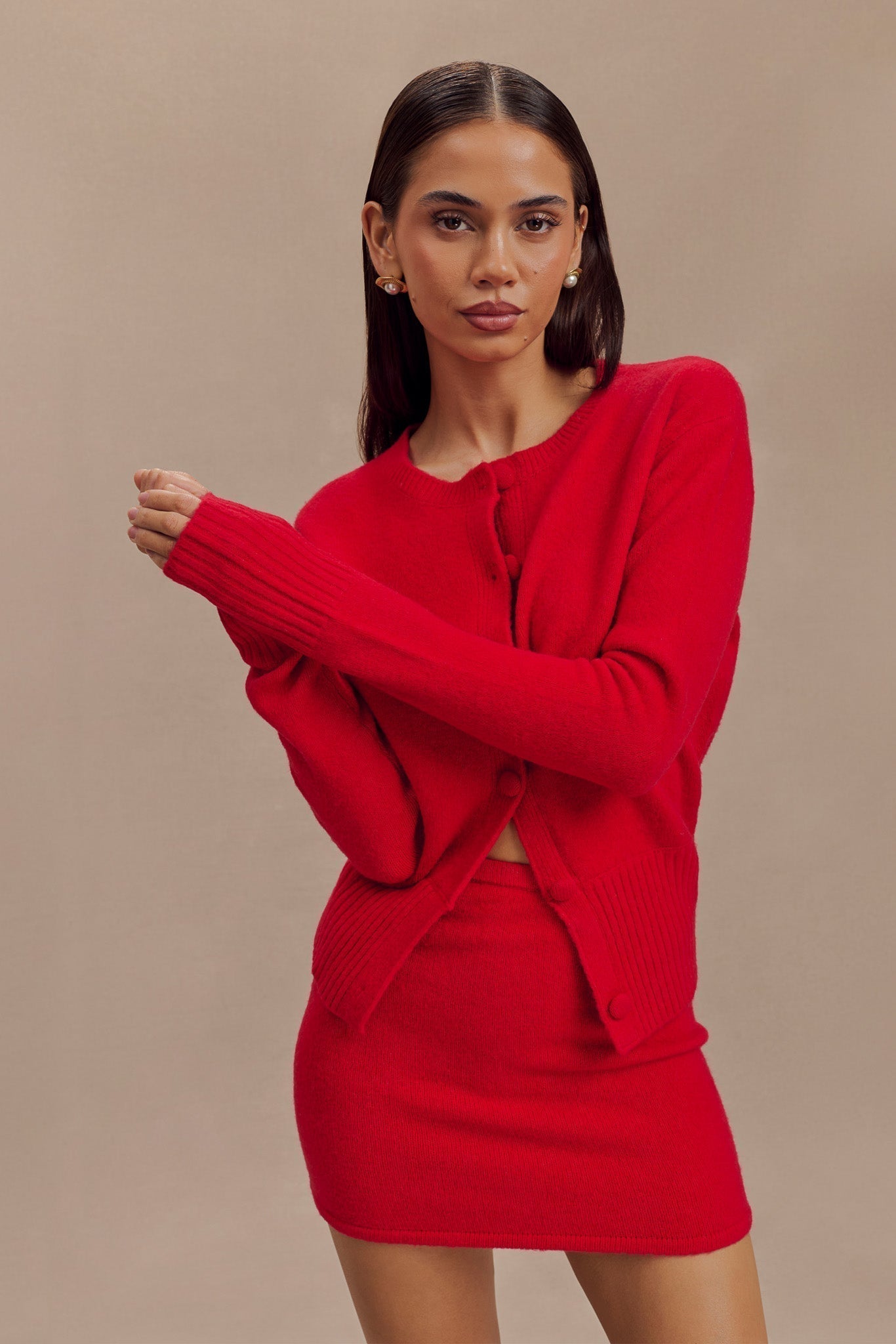 Genevieve Oversize Triko Hırka - Yakut