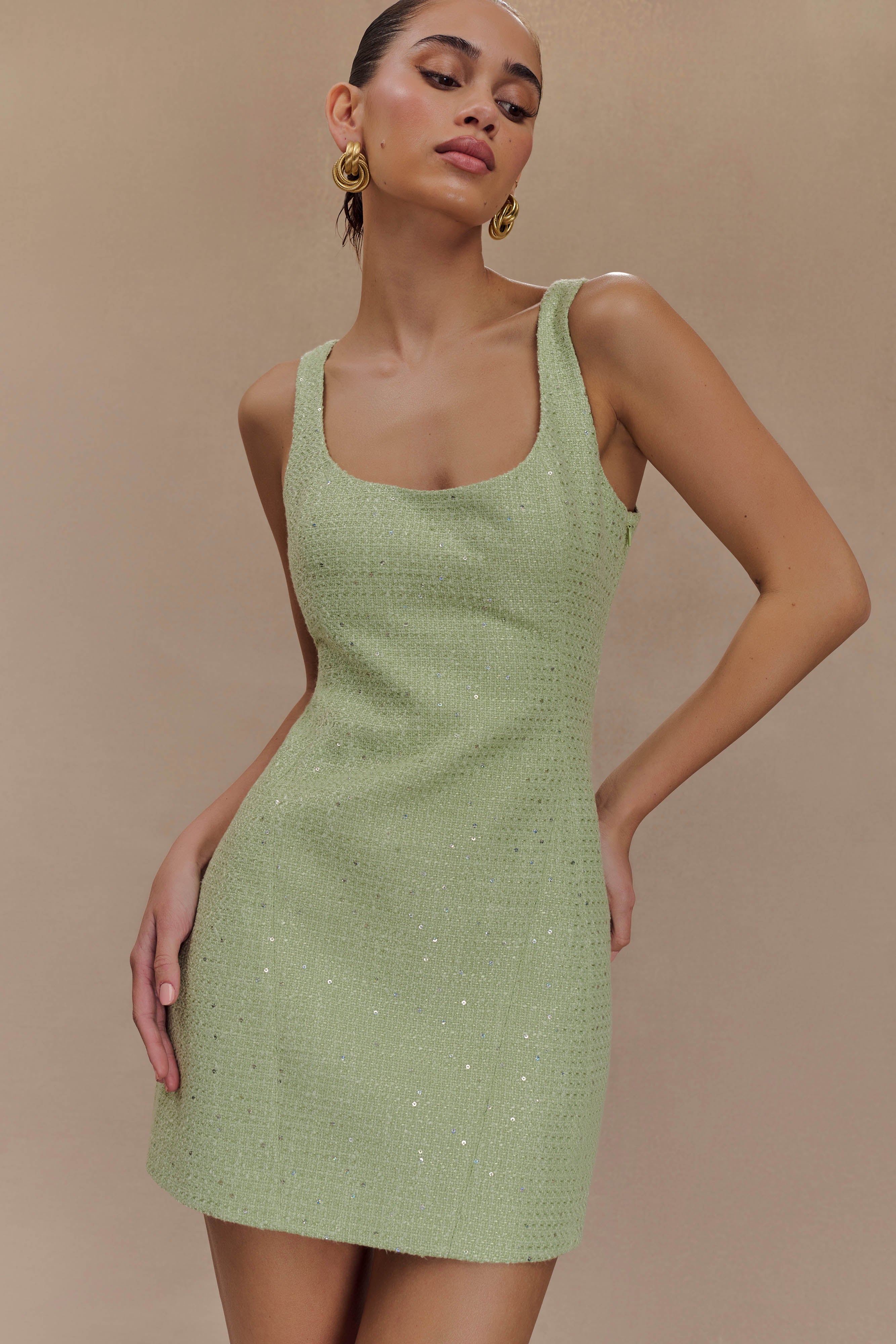 Beth Tüvit Mini Elbise - Pastel Yeşil