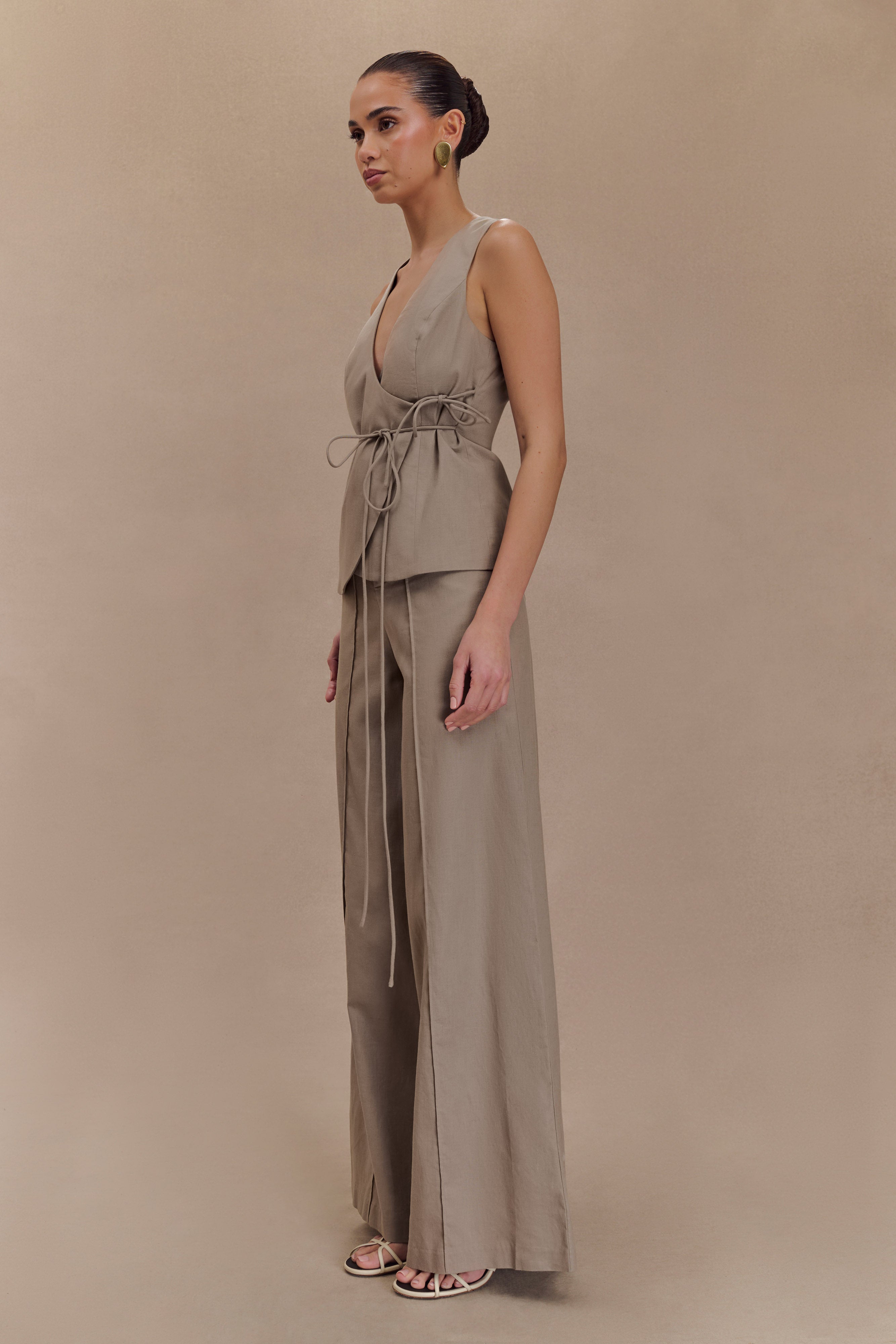 Brandi Keten Düz Paça Pantolon - Çakıl Taşı