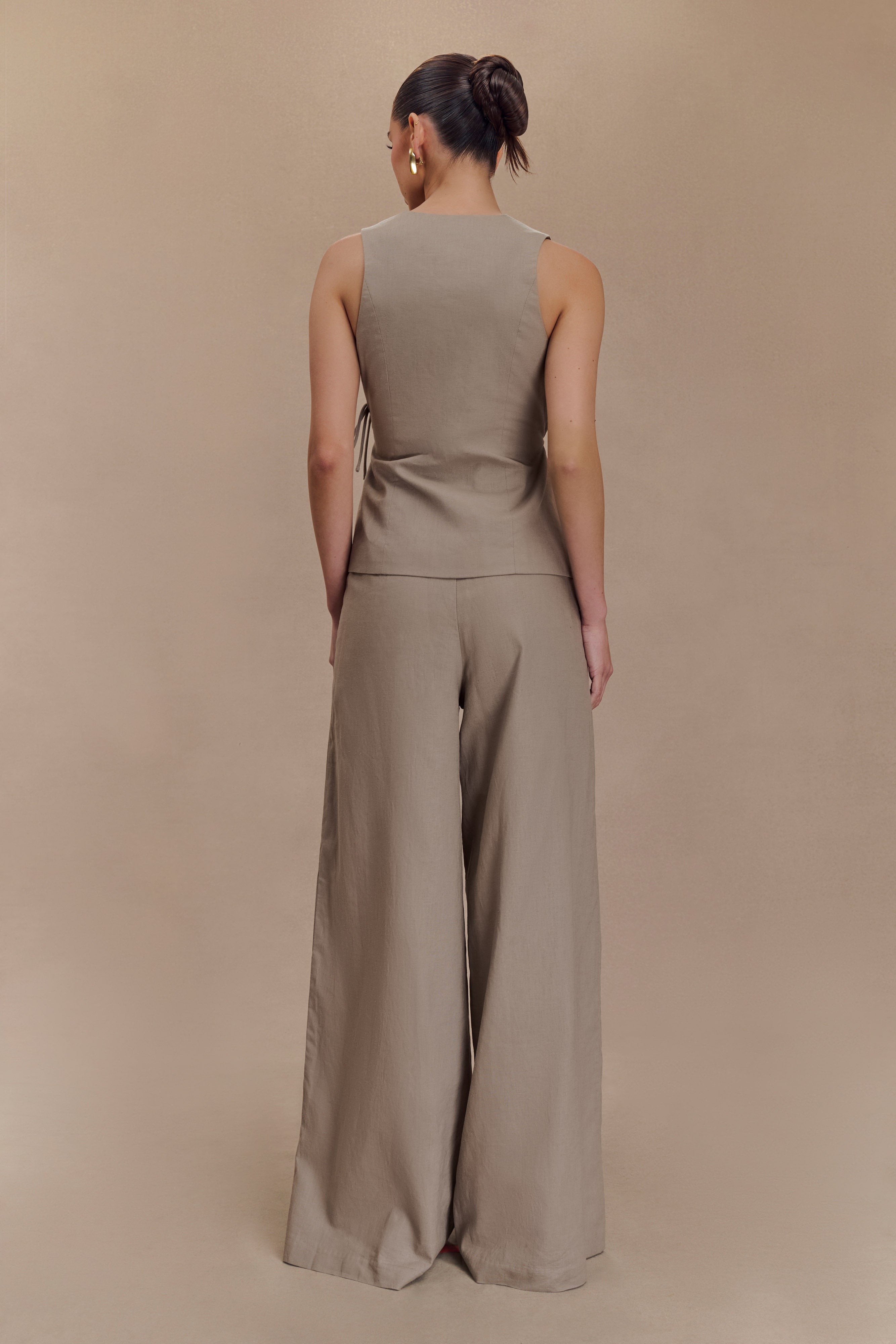 Brandi Keten Düz Paça Pantolon - Çakıl Taşı