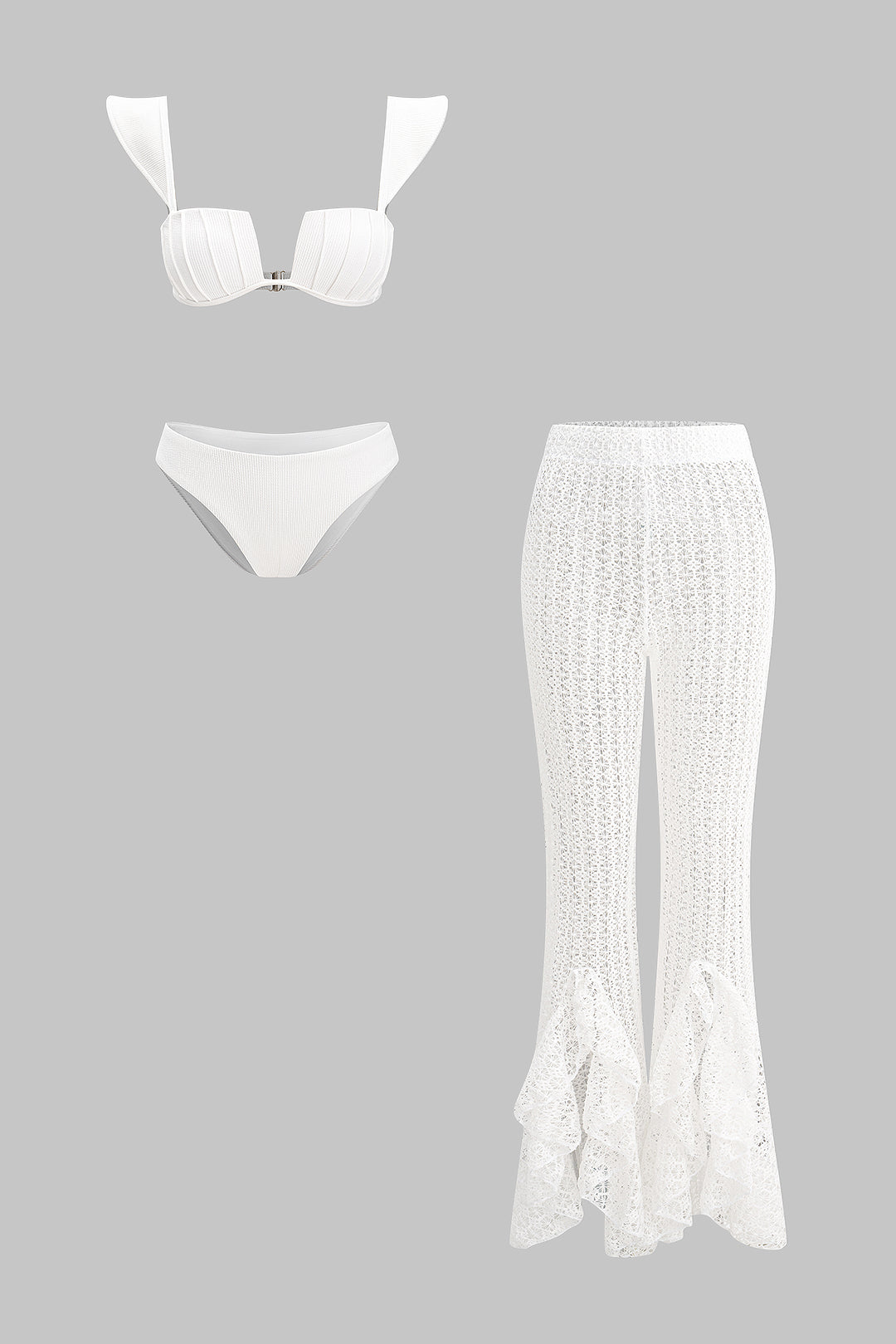 Fırfırlı Üç Parça Bikini Ve Pantolon Takımı