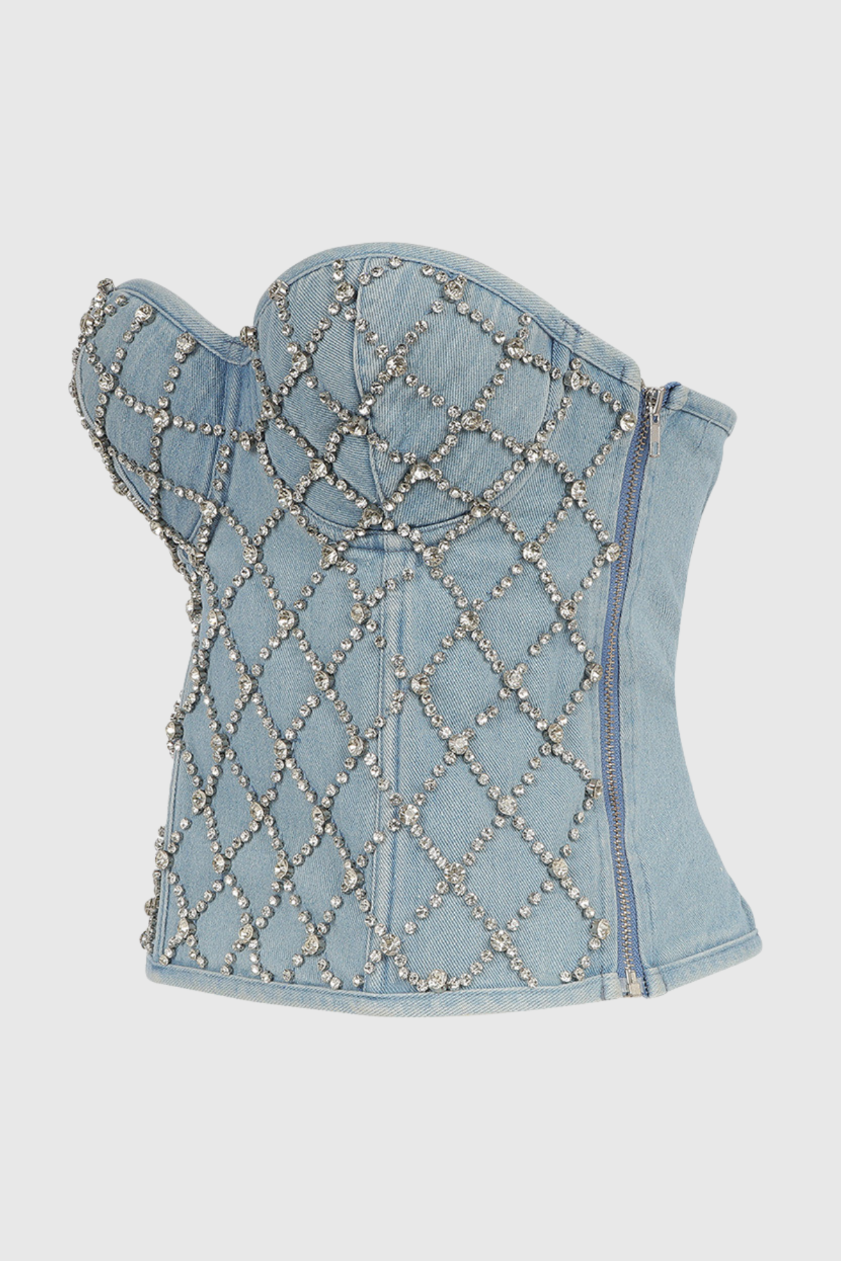 Livia Diamonds Taşlı Straplez Denim Üst - 9. görünüm