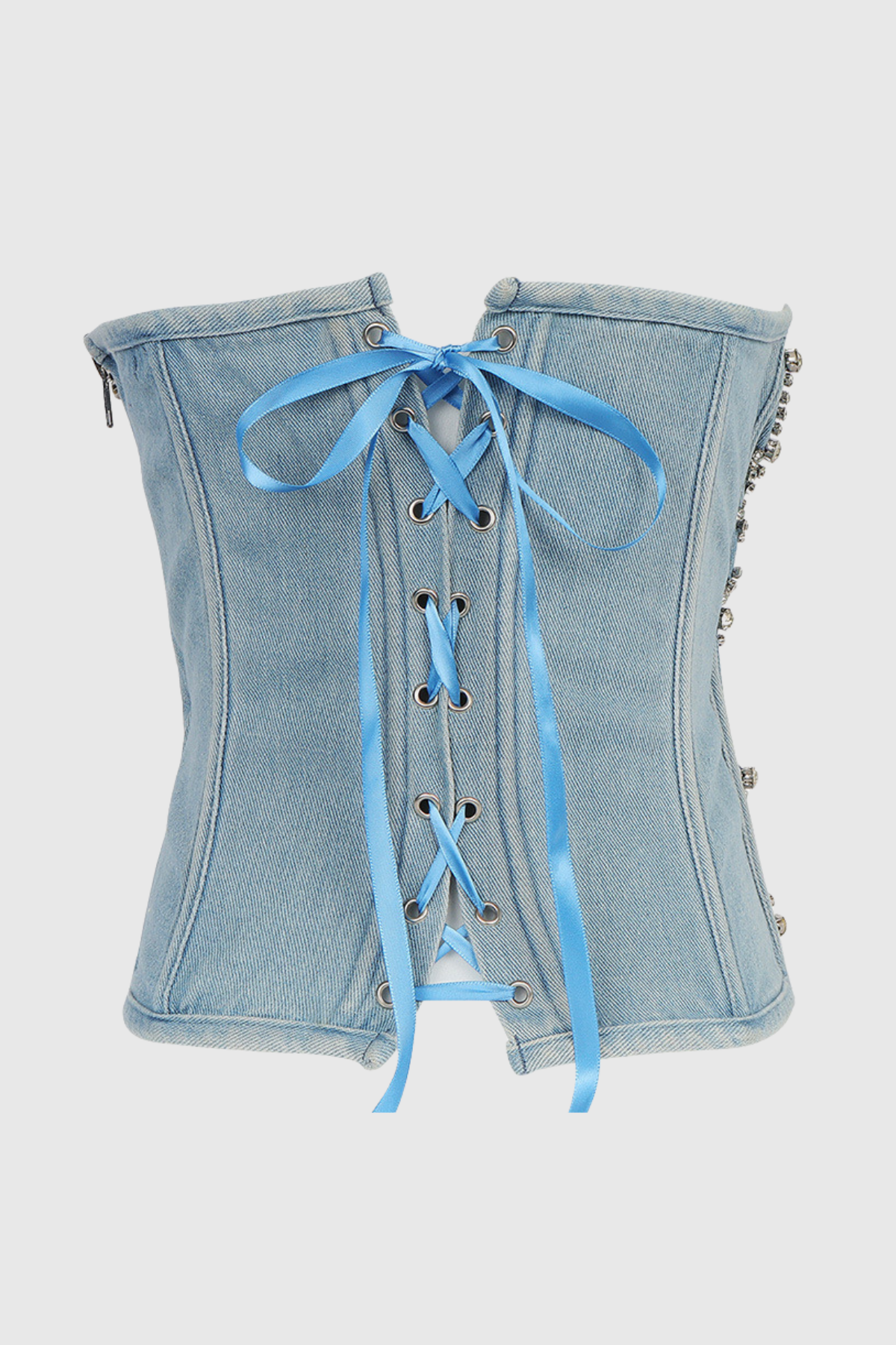 Livia Diamonds Taşlı Straplez Denim Üst - 10. görünüm
