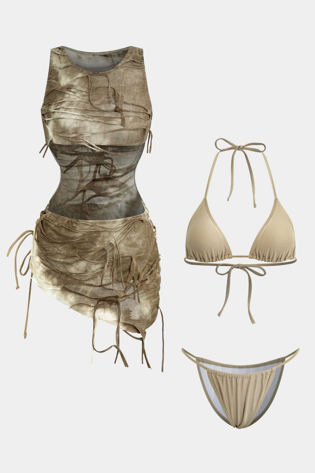 Halter Yaka Bikini Ve Mayo Eteği Pareo Takım
