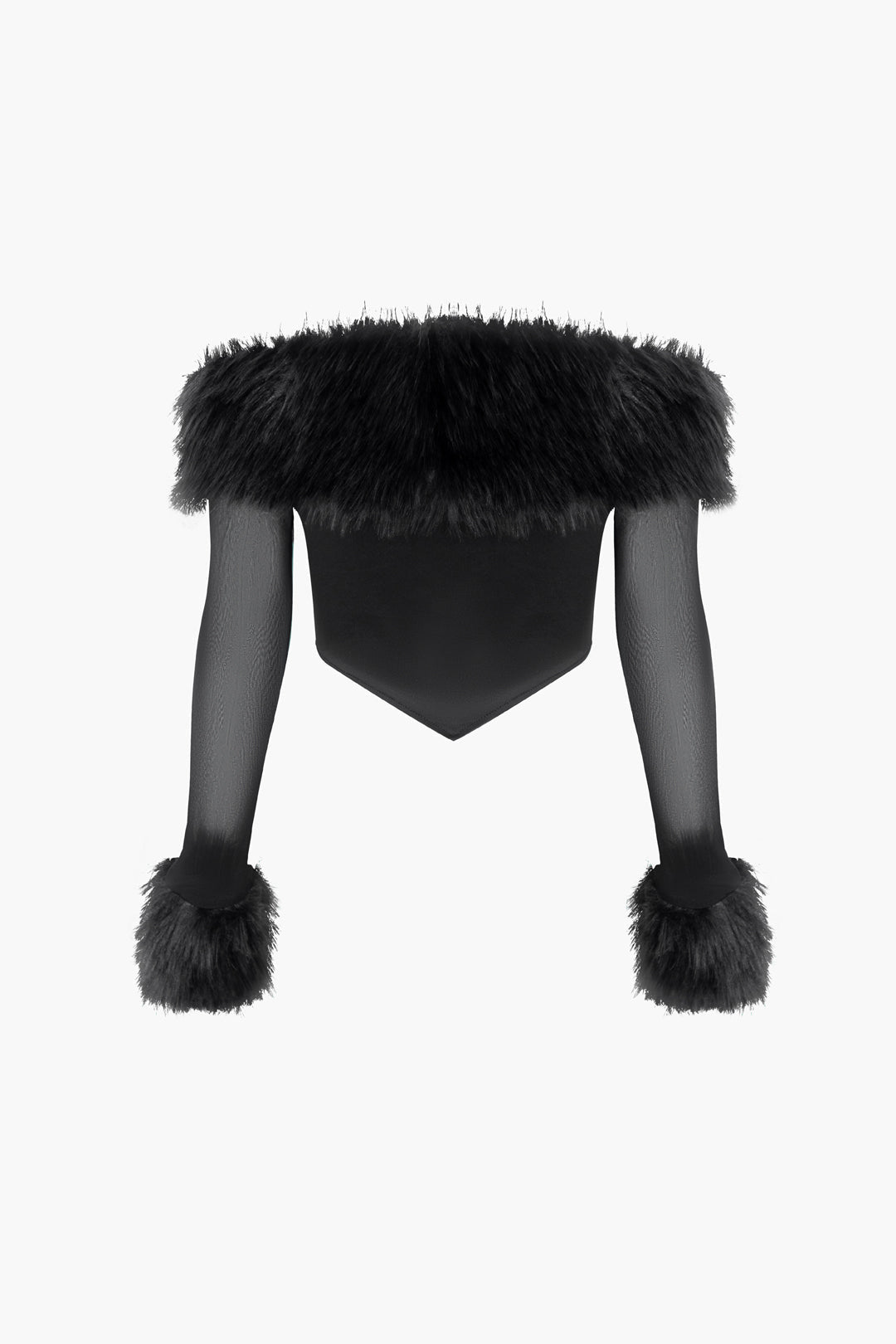 Kürk Detaylı Düşük Omuz Korse Crop Top - 2. görünüm