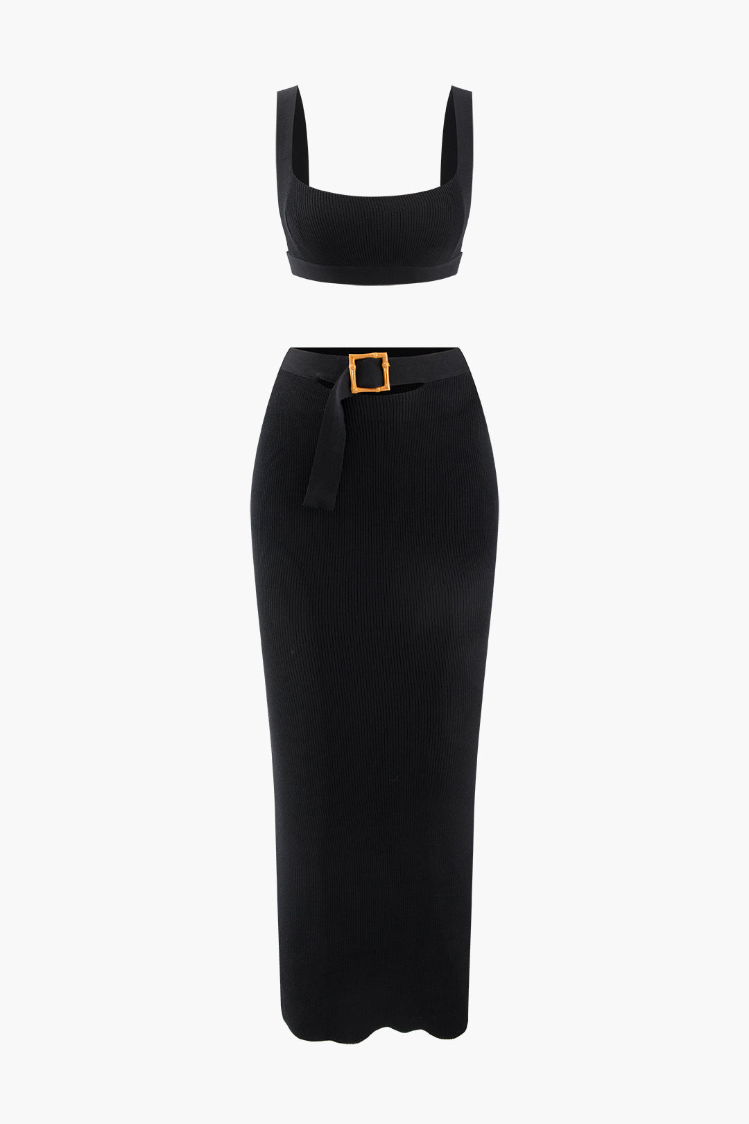 Sima Crop Top Ve Tokalı Midi Etek Takım