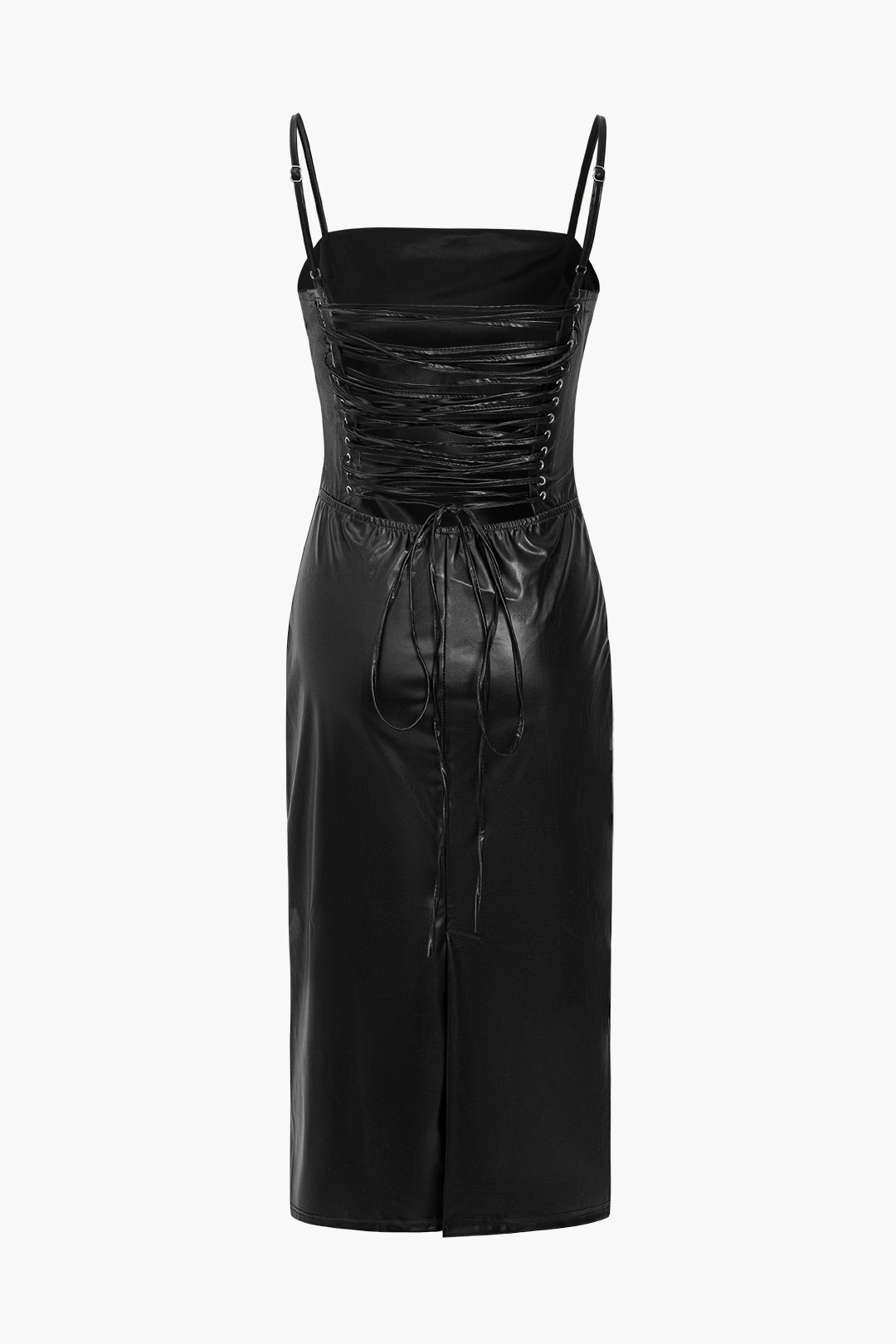 Deri Slip Bağcıklı Midi Elbise - 2. görünüm