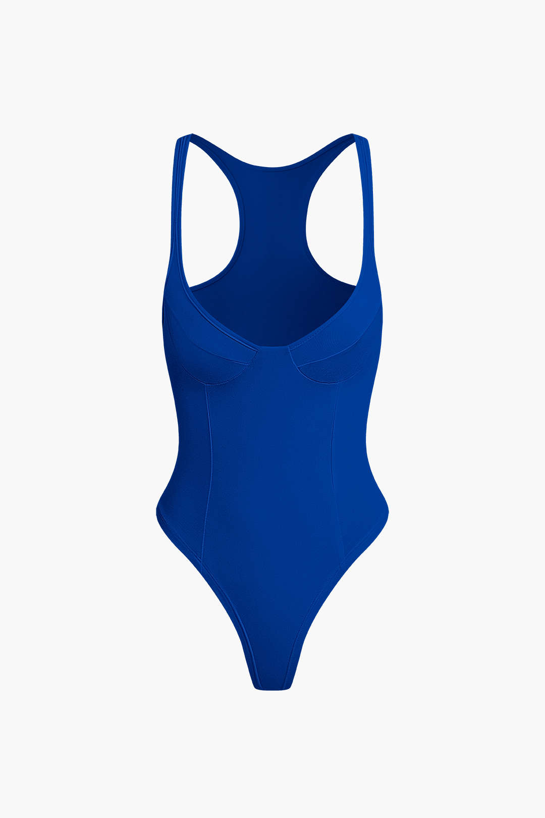 Düz Renk Derin V Yaka Bustiyer Bodysuit - Mavi
