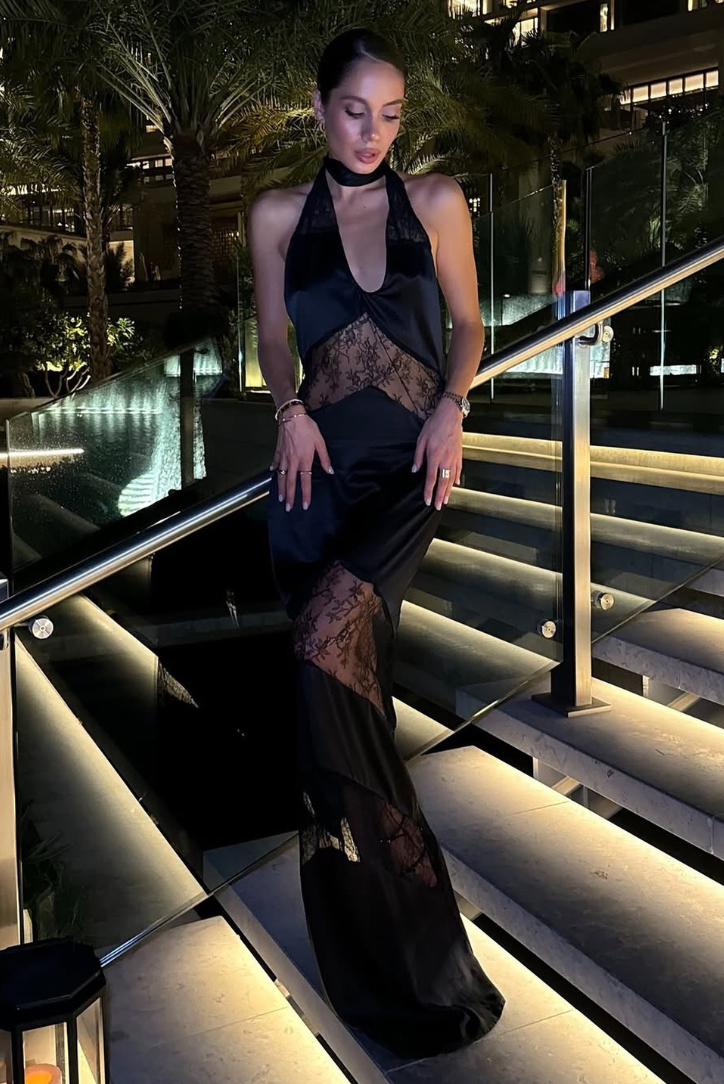 Mira Dantel Maxi Elbise - Siyah
