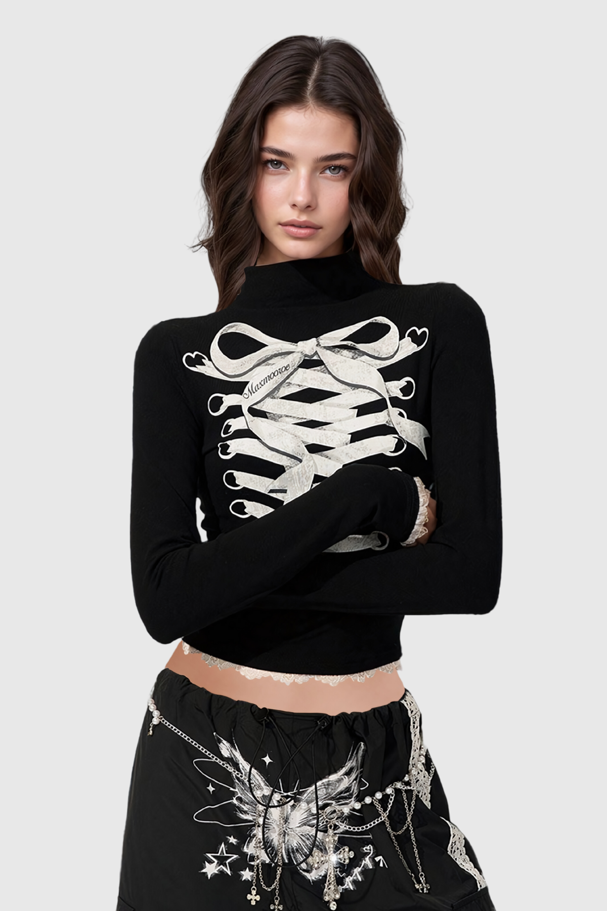 Acevedo Desenli Uzun Kollu Bodycon Üst - 5. görünüm