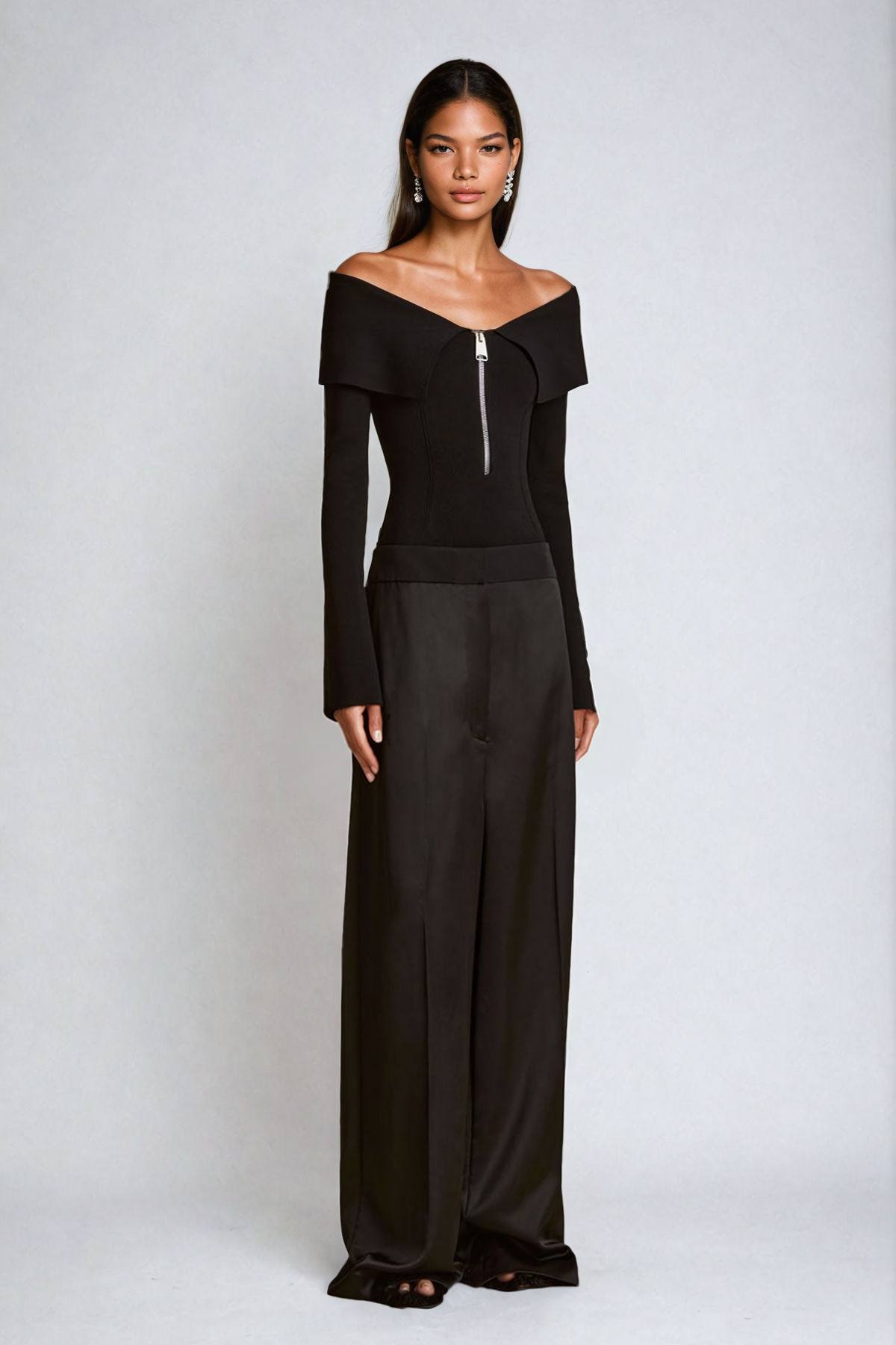 Meşe Palamudu Düşük Omuz Fermuarlı Bodycon Üst - 5. görünüm