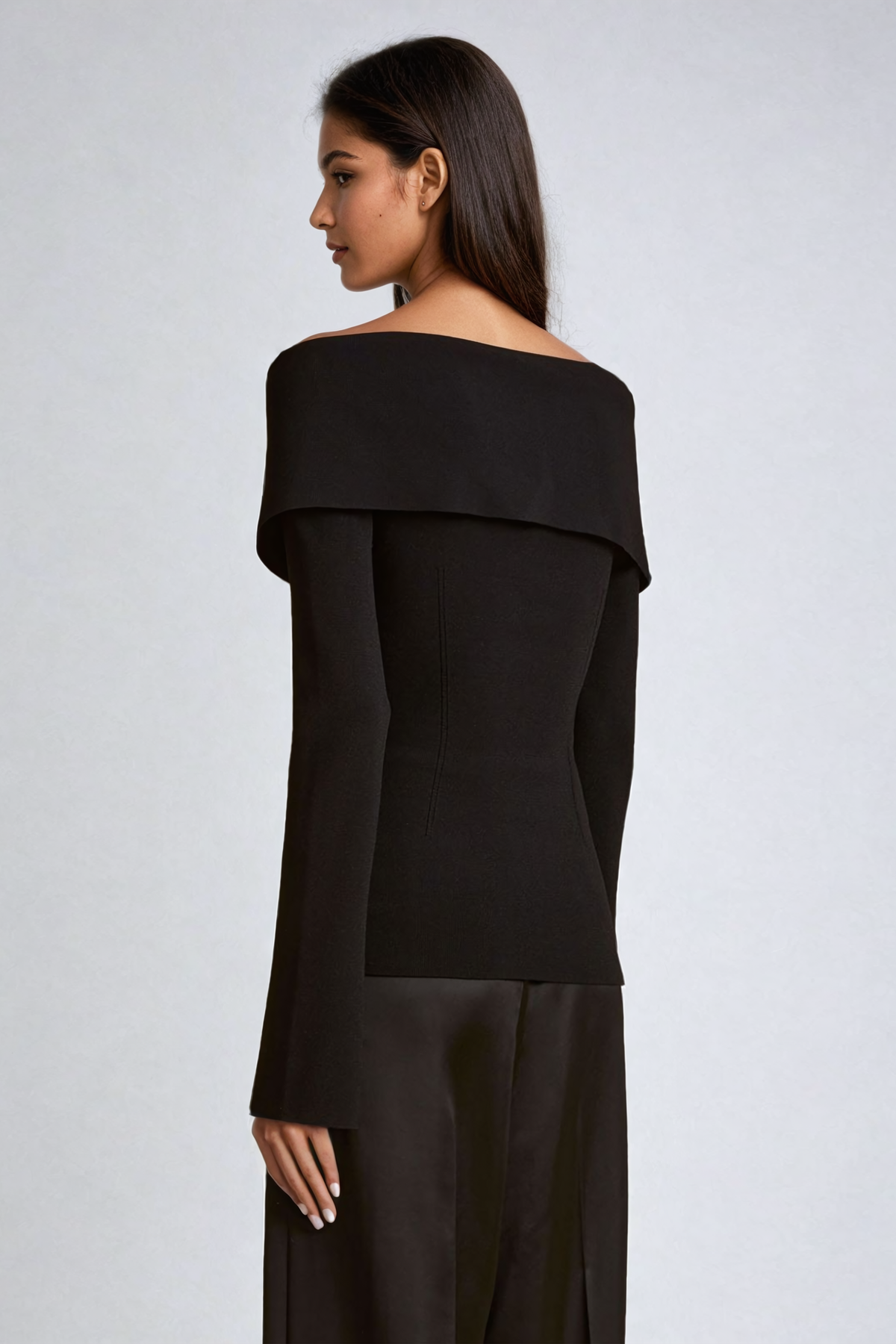 Meşe Palamudu Düşük Omuz Fermuarlı Bodycon Üst - 4. görünüm
