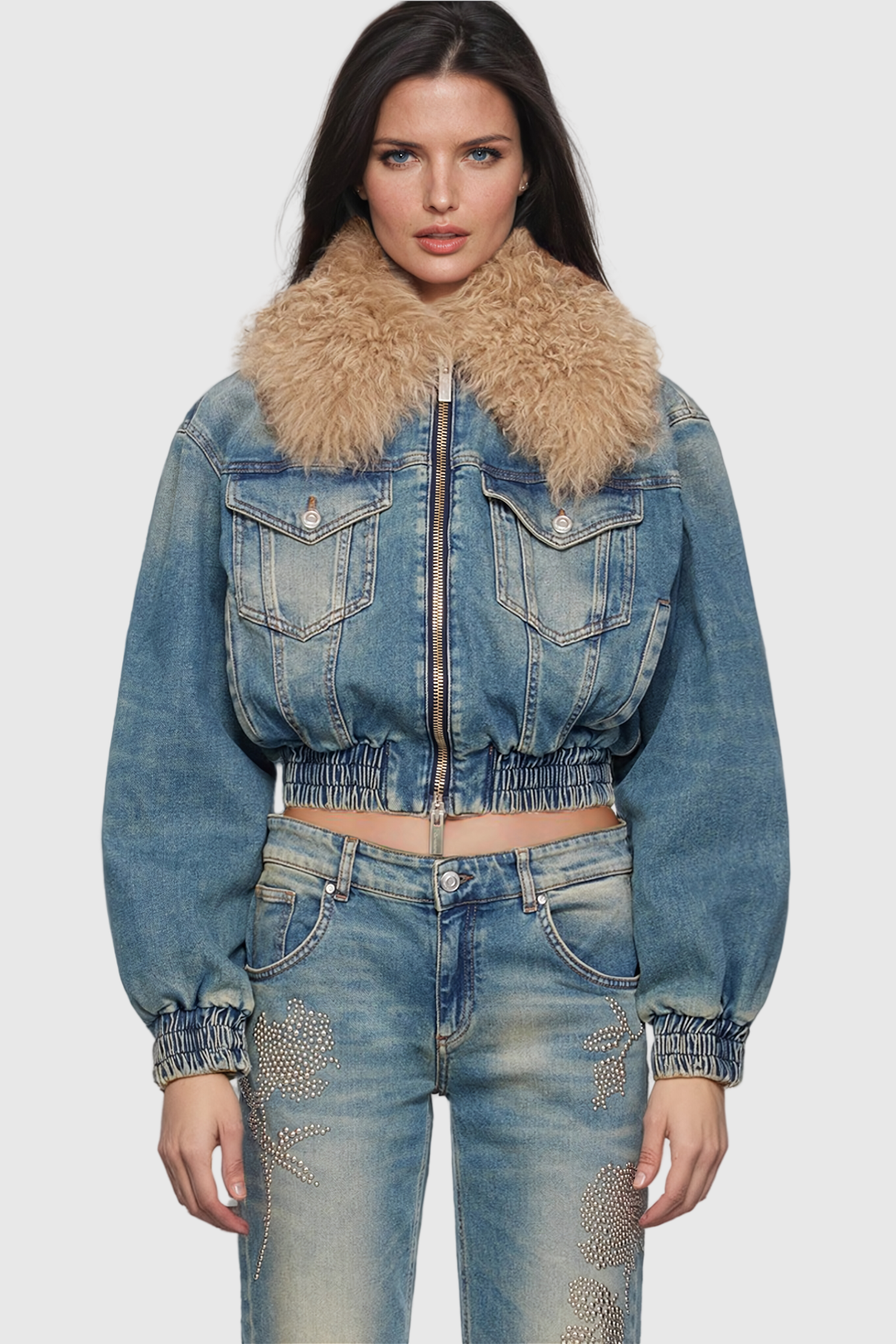 Akuna Kürk Dantelli Cepli Denim Ceket