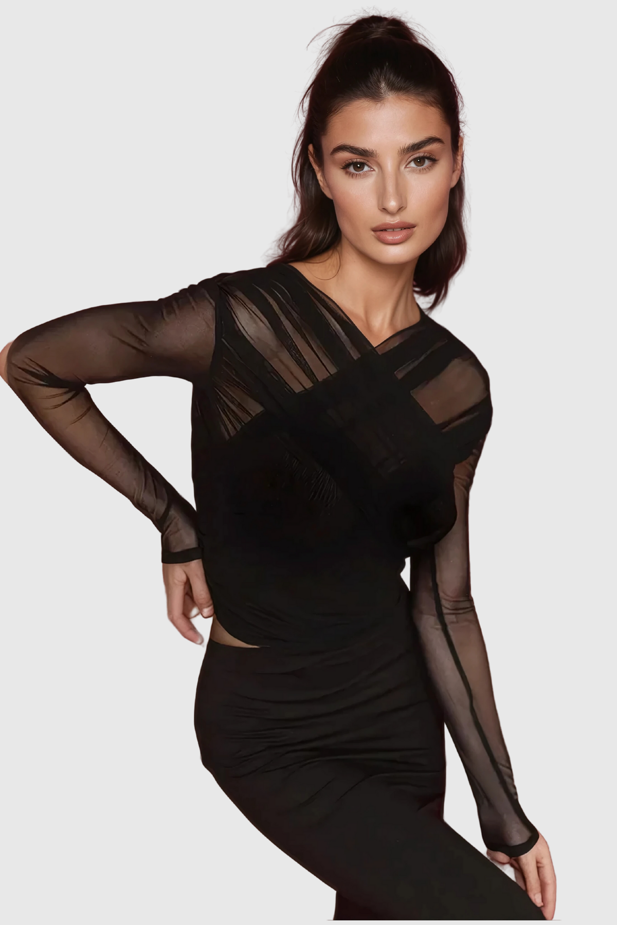 Alusia Cross File Bodycon Siyah Üst