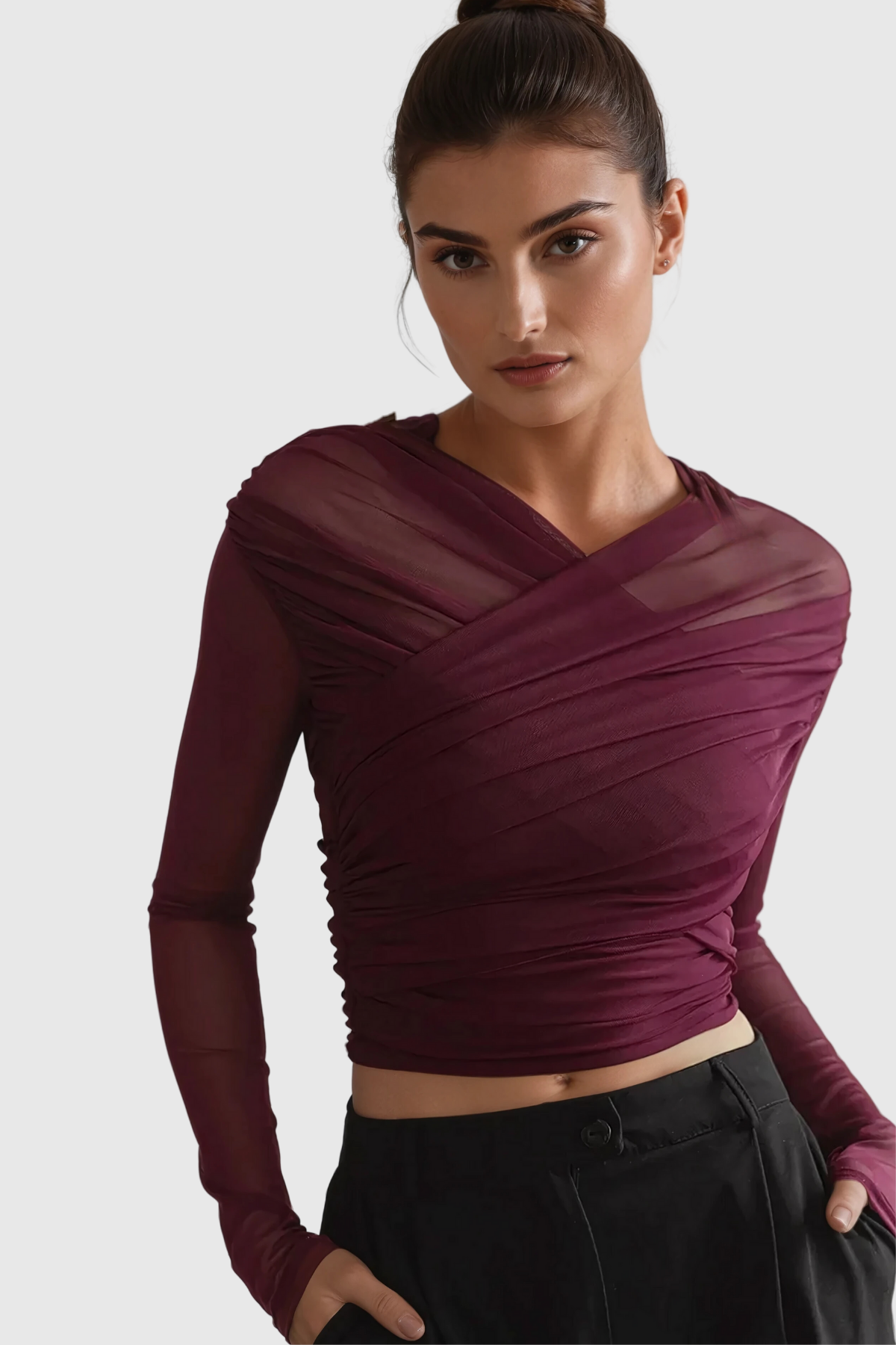 Alusia Cross File Bodycon Siyah Üst - Kırmızı