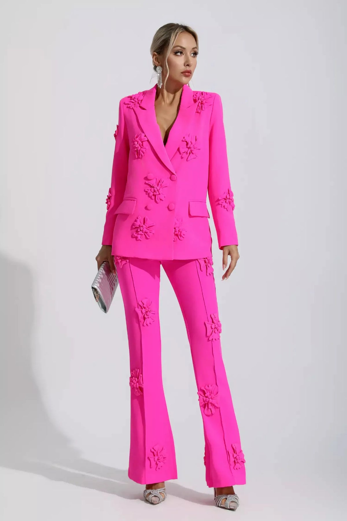 Ari Pembe Jakarlı Çiçekli Blazer Takım - 3. görünüm