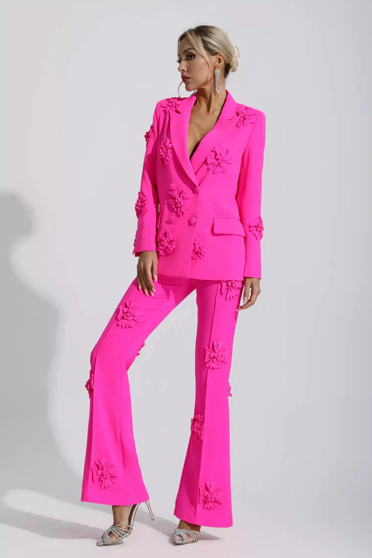 Ari Pembe Jakarlı Çiçekli Blazer Takım - 4. görünüm