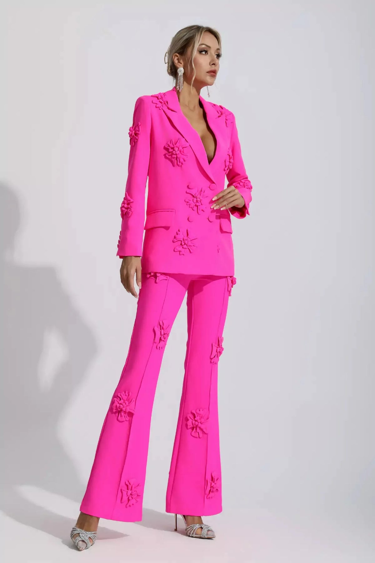 Ari Pembe Jakarlı Çiçekli Blazer Takım - 5. görünüm