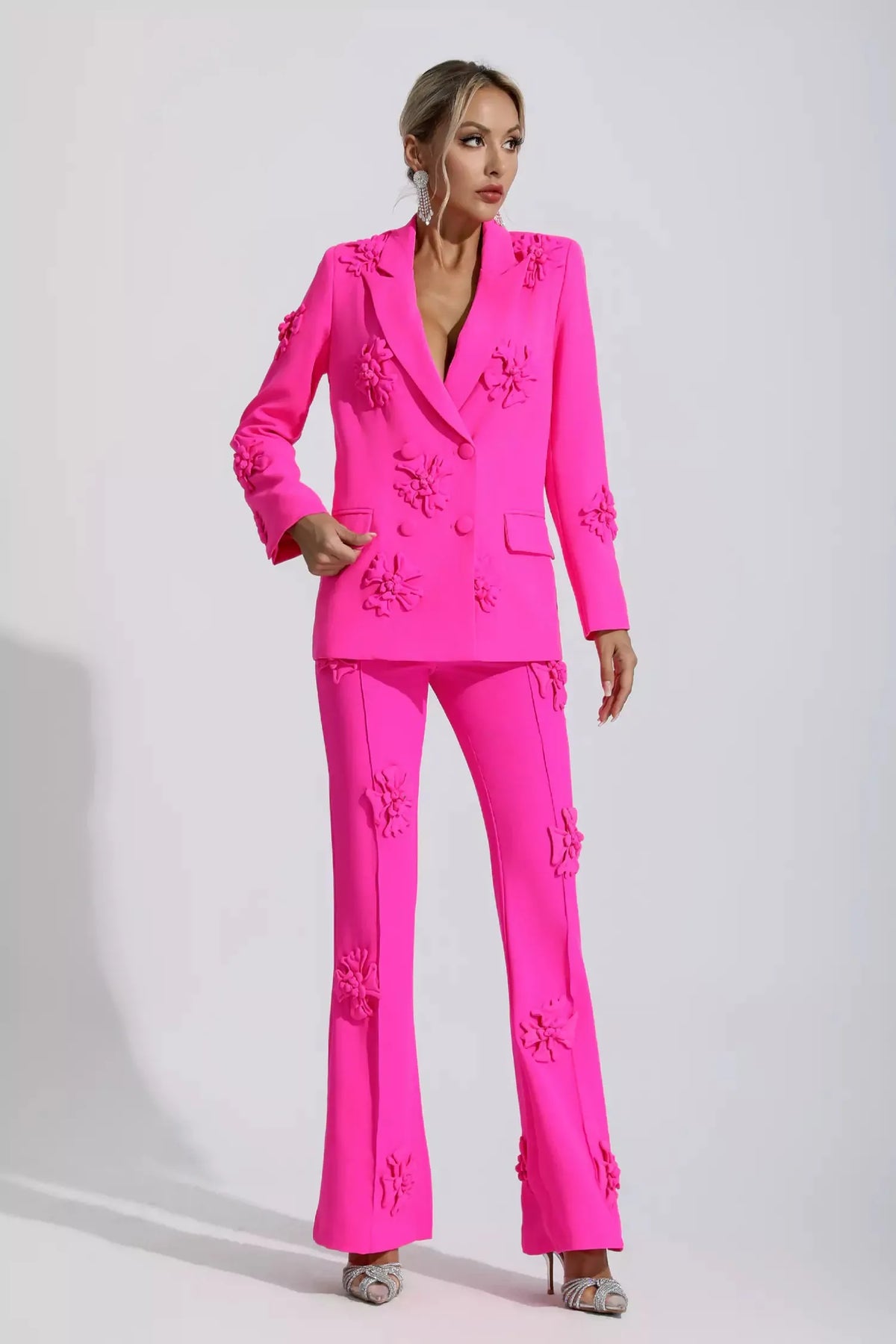 Ari Pembe Jakarlı Çiçekli Blazer Takım - 6. görünüm
