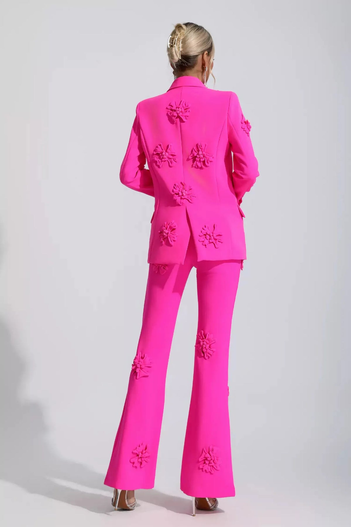 Ari Pembe Jakarlı Çiçekli Blazer Takım - 7. görünüm