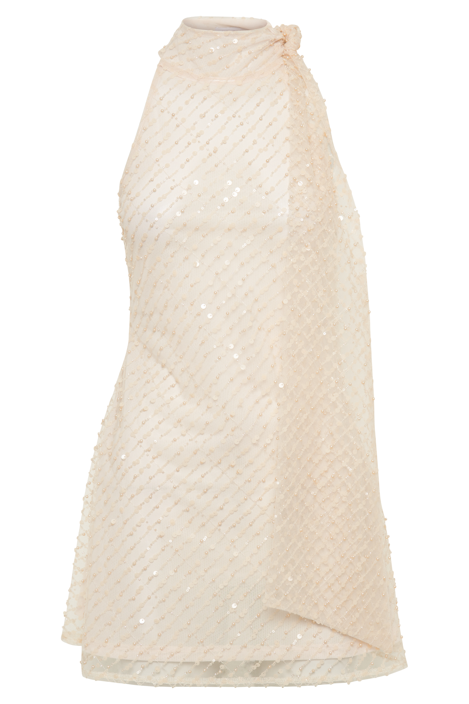 Aubriella Bağcıklı Payet Boyundan Bağlamalı Mini Elbise - Buttercream
