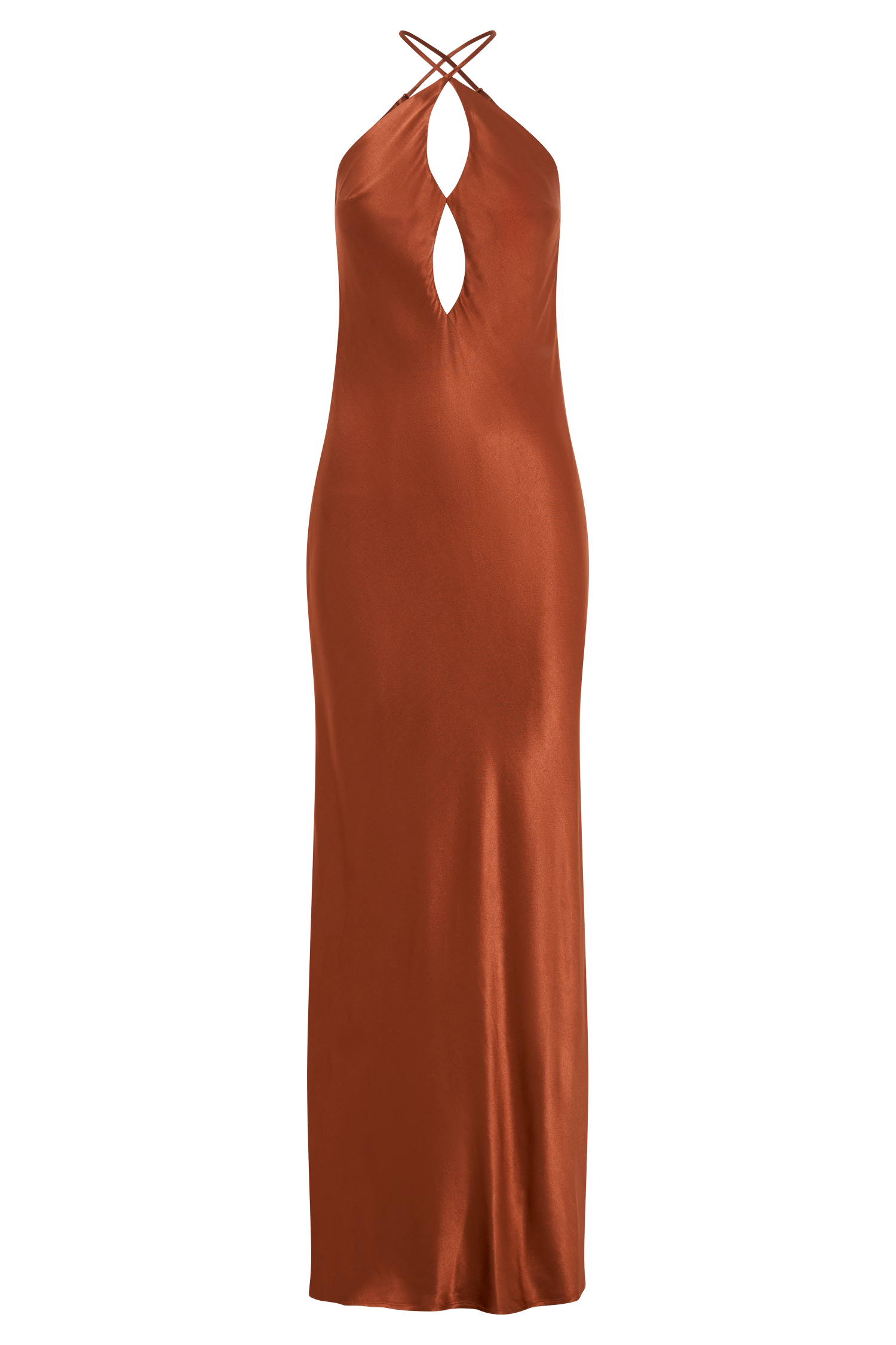 Lucia Saten Cut Out Uzun Elbise - Yanık Turuncu