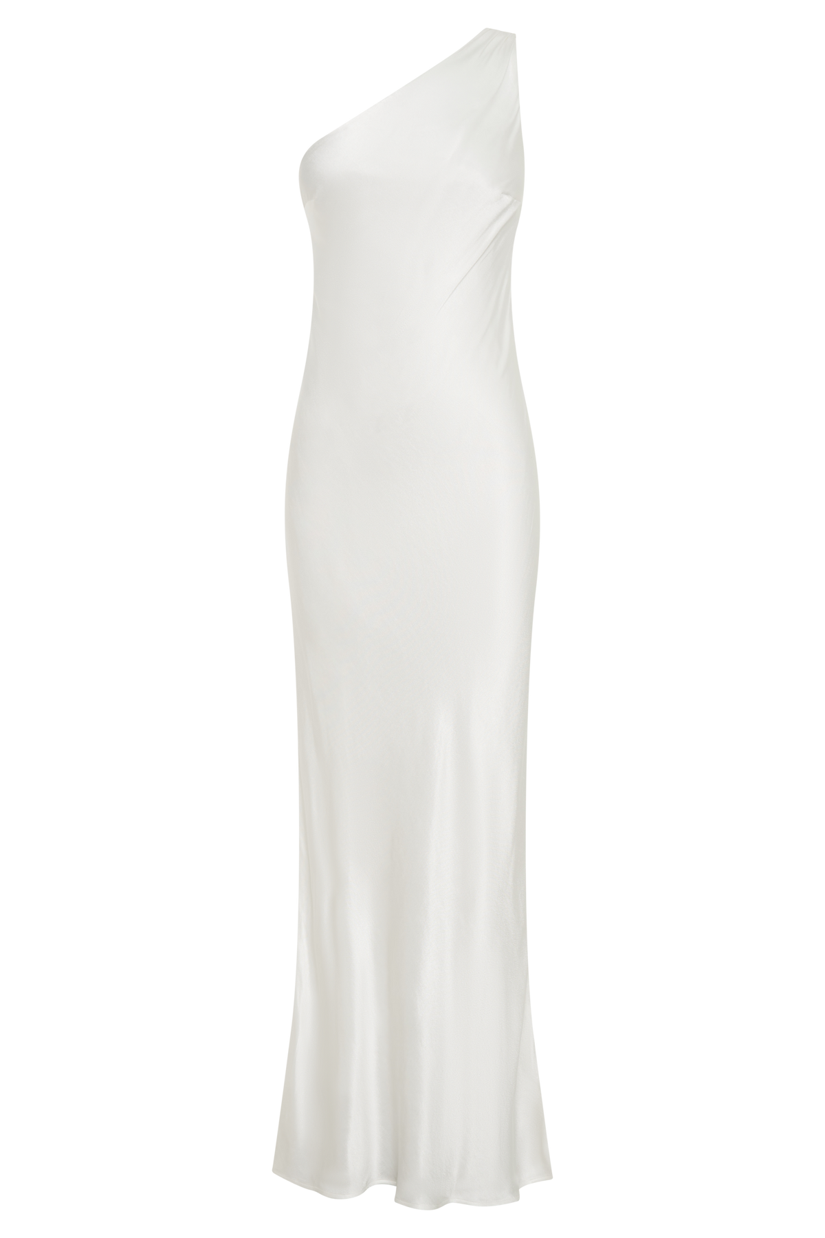Camille Tek Omuz Saten Uzun Elbise - Beyaz