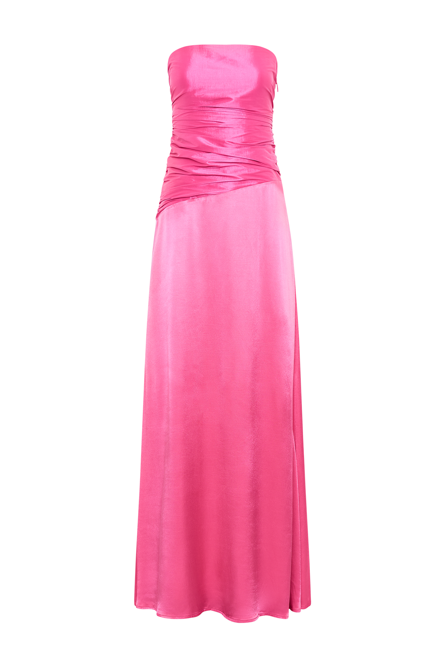 Serena Straplez Tafta Uzun Elbise - Kızıl Pembe