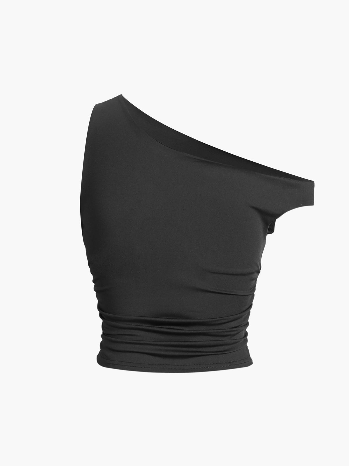 Asimetrik Tek Omuz Kolsuz Kısa Üst Siyah