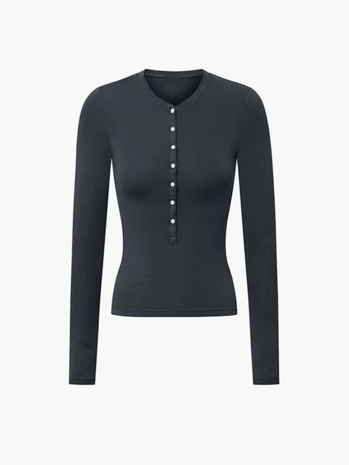 Düğmeli Uzun Kollu Üst Gri Slim Fit