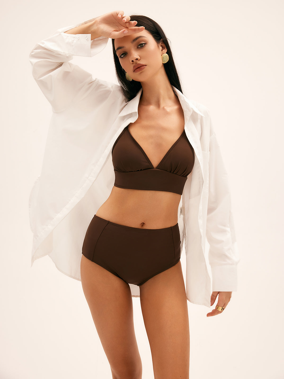 Palmiye Yüksek Bel Bikini Takımı Bağcıklı Kahverengi - 6. görünüm