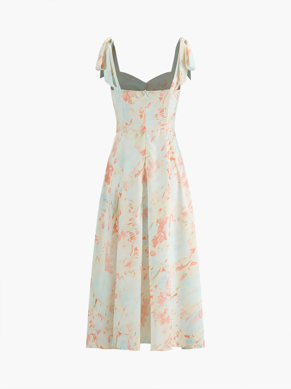 Monet Garden Çiçekli Midi Elbise Kolsuz Düğümlü Multicolor