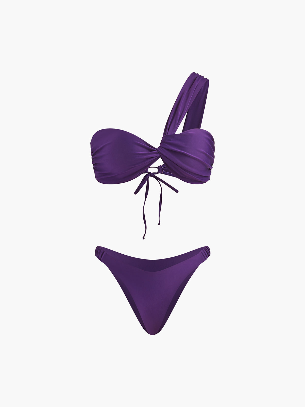Asimetrik İpli Bikini Takımı Mor Çıkarılabilir Pedli