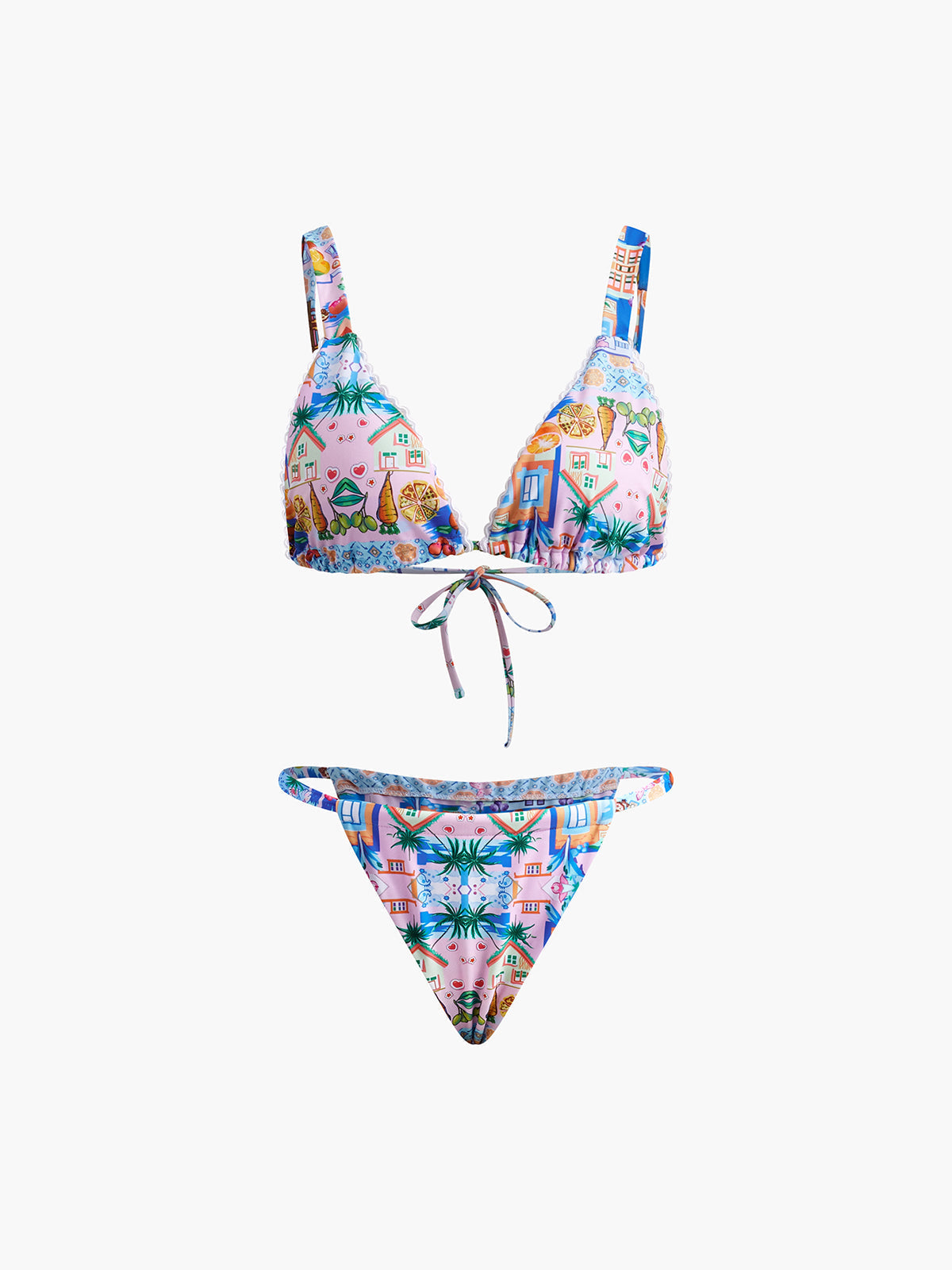 Baskılı İpli Ayarlanabilir Askılı Bikini Takımı