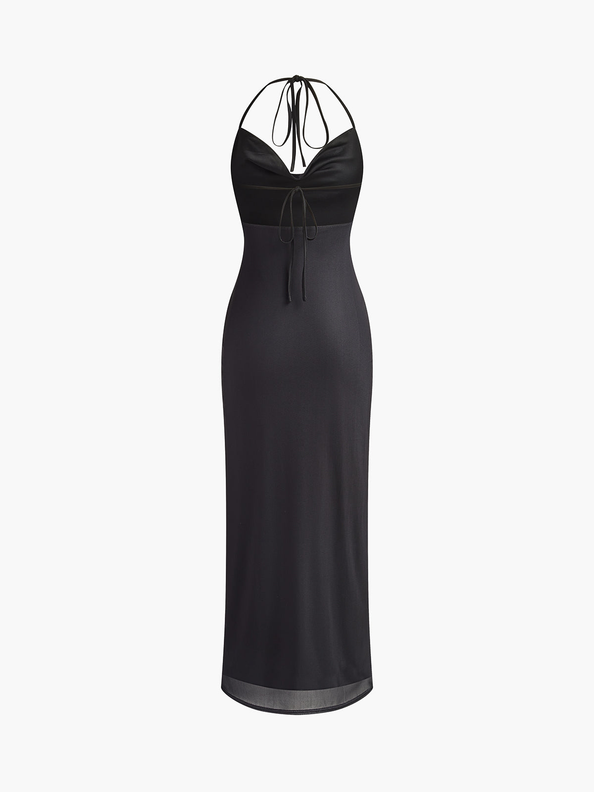 Halter İpli Sırtı Açık Çiçekli Maxi Elbise Siyah