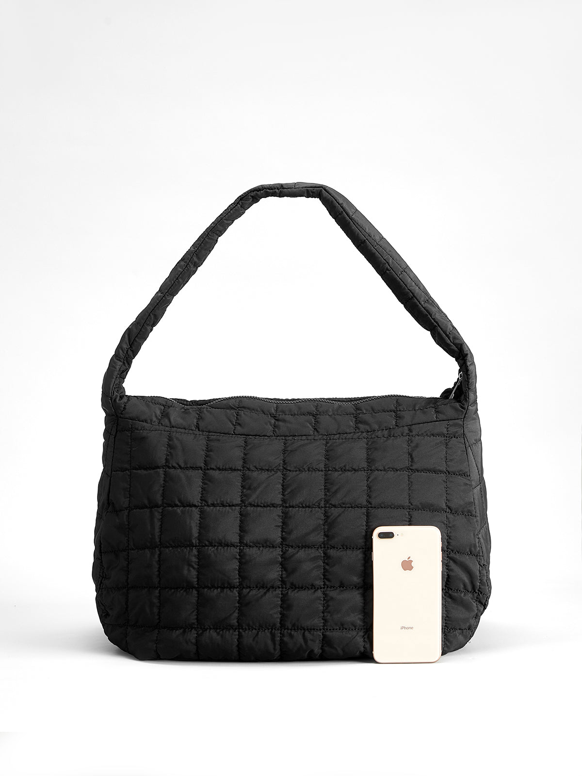 Ekose Büyük Puffer Omuz Çanta Siyah Bulut Model