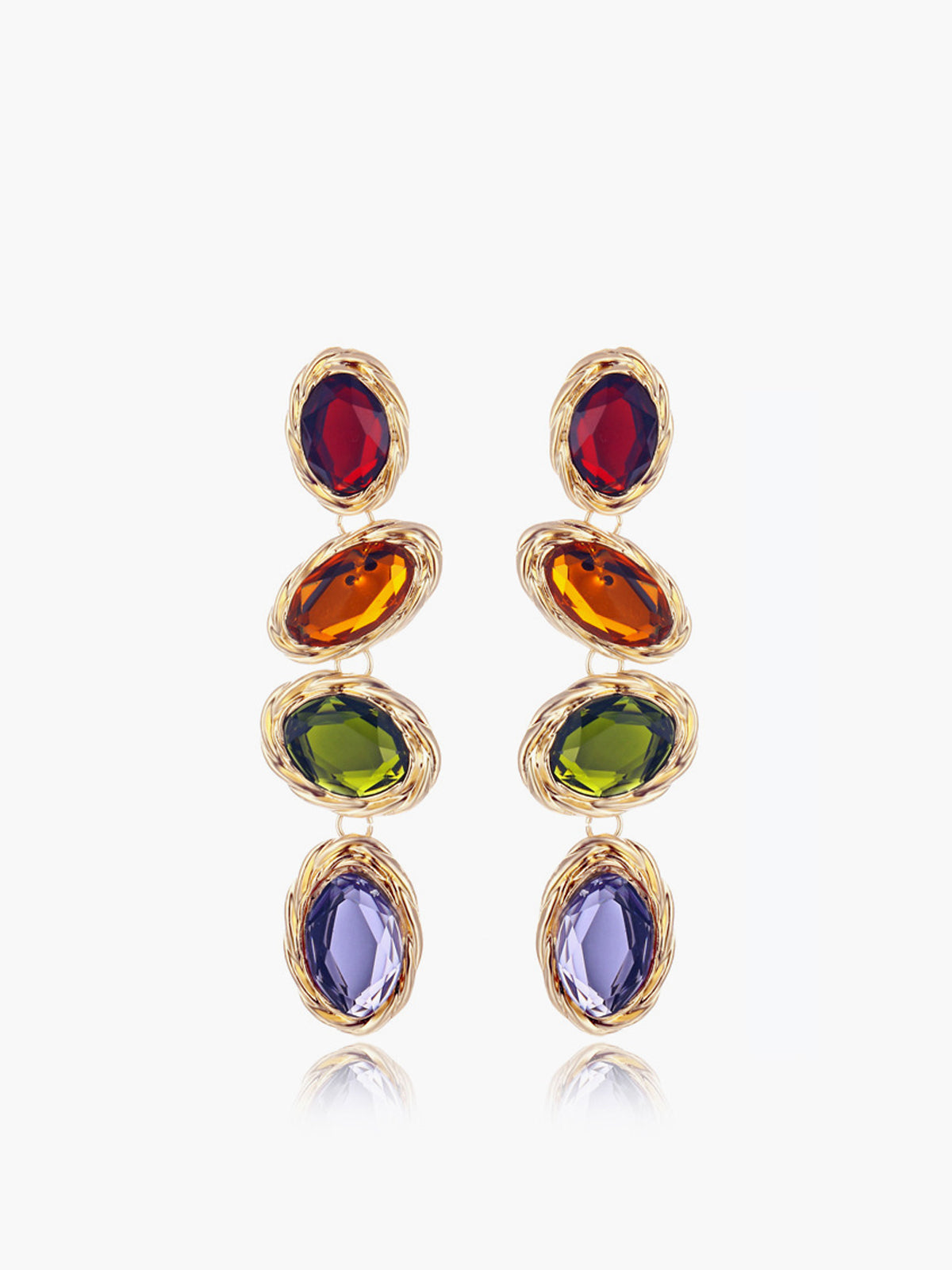 Renkli Rhinestone Küpeler Altın Kırmızı Taşlı