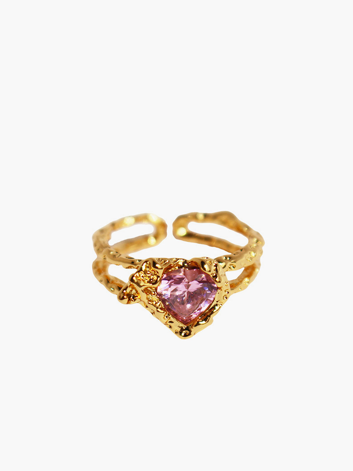 Kalp Rhinestone Ayarlanabilir Açık Yüzük Altın