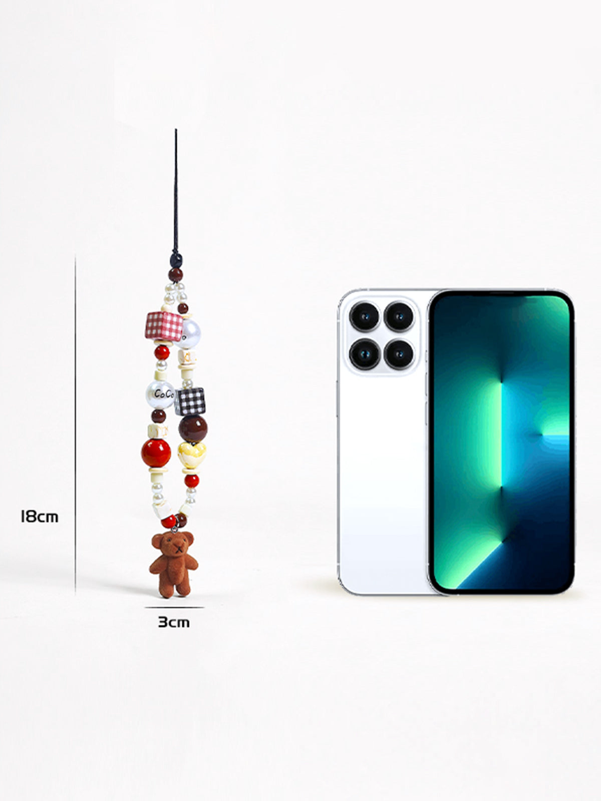 Floklu Ayı Bebek Boncuklu Telefon İpi Çok Renkli