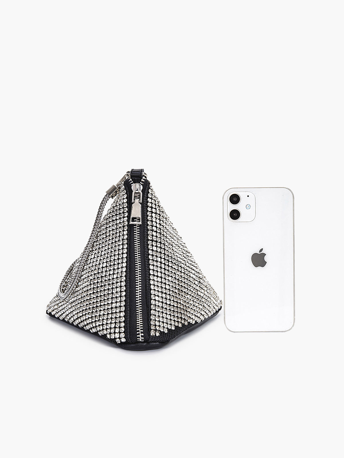 Rhinestone Üçgen Mini Çanta Gümüş Taşlı - 3. görünüm