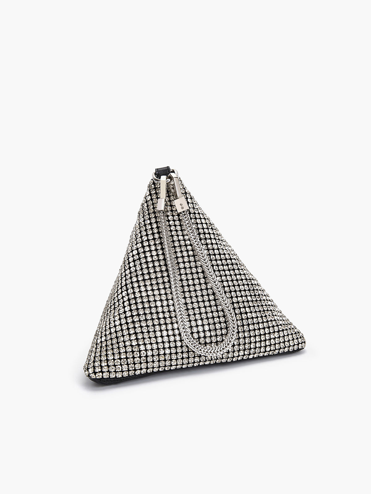 Rhinestone Üçgen Mini Çanta Gümüş Taşlı - 5. görünüm