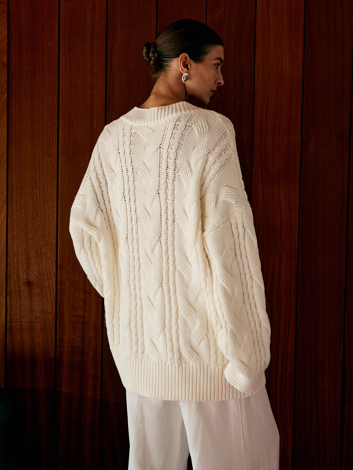 Oversize Saç Örgü Desenli Hırka - 7. görünüm