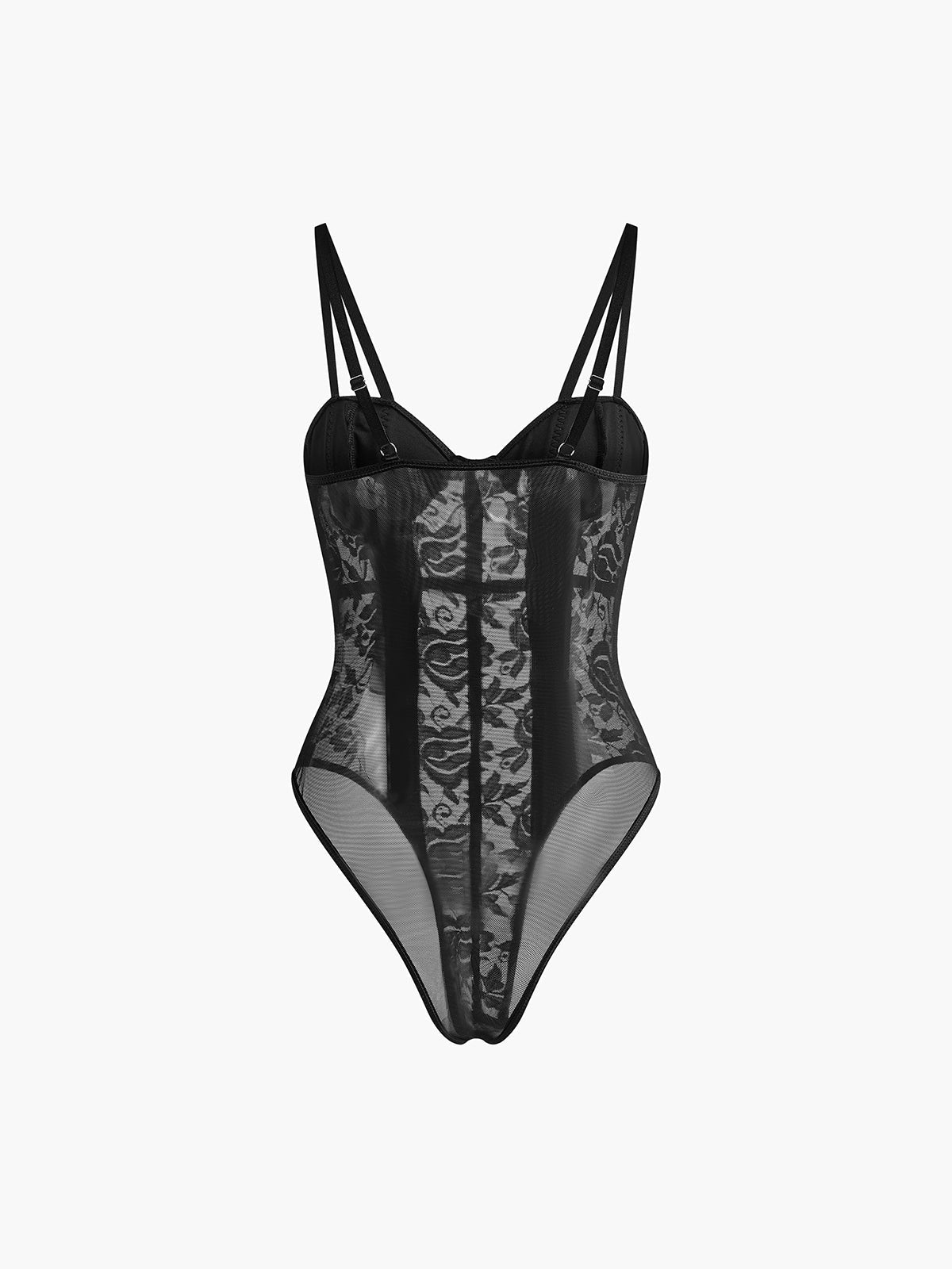 Dantel Kalp Yaka Korsaj Bodysuit Siyah Şeffaf