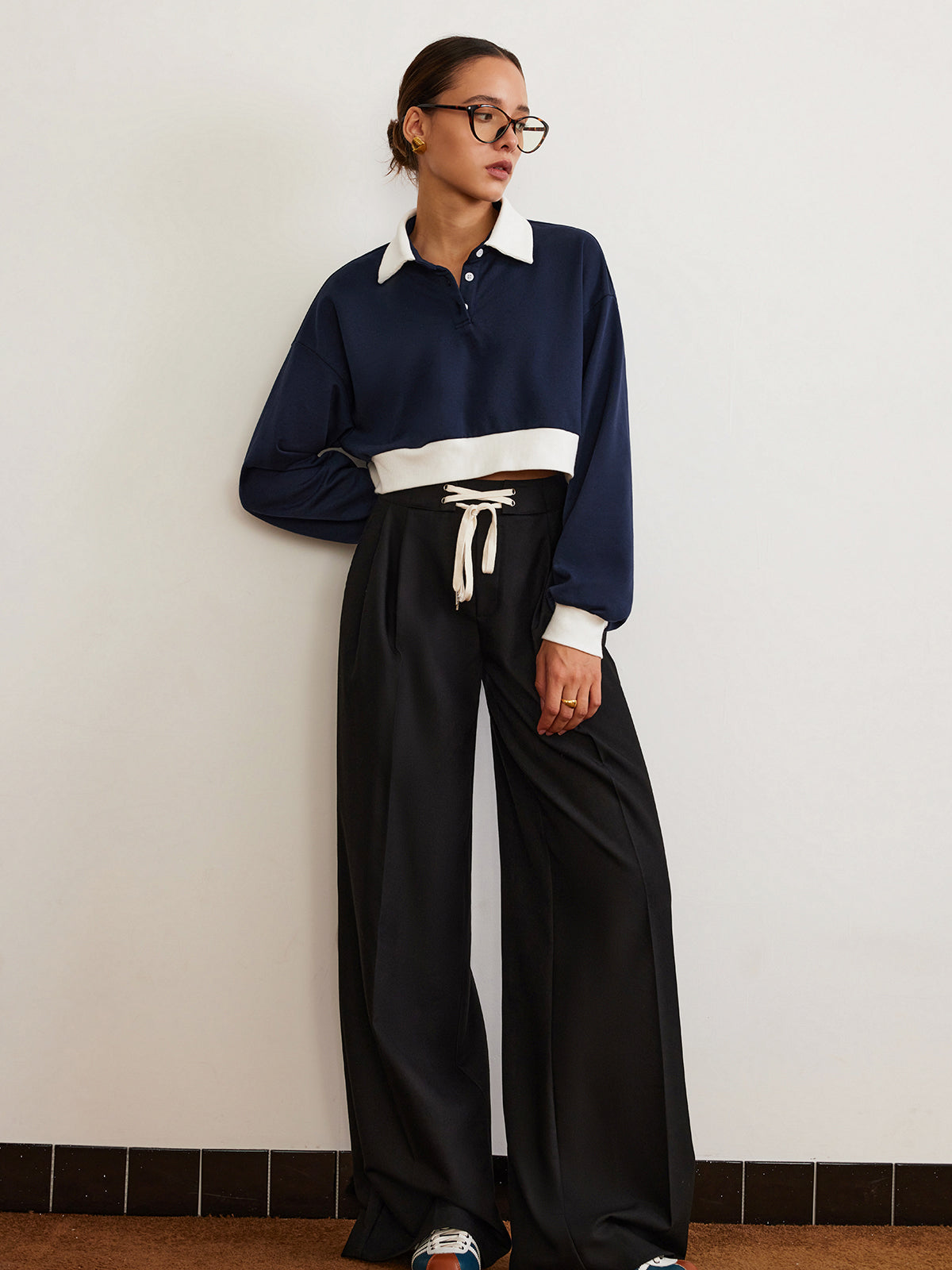 Yamalı Polo Crop Sweatshirt - 2. görünüm
