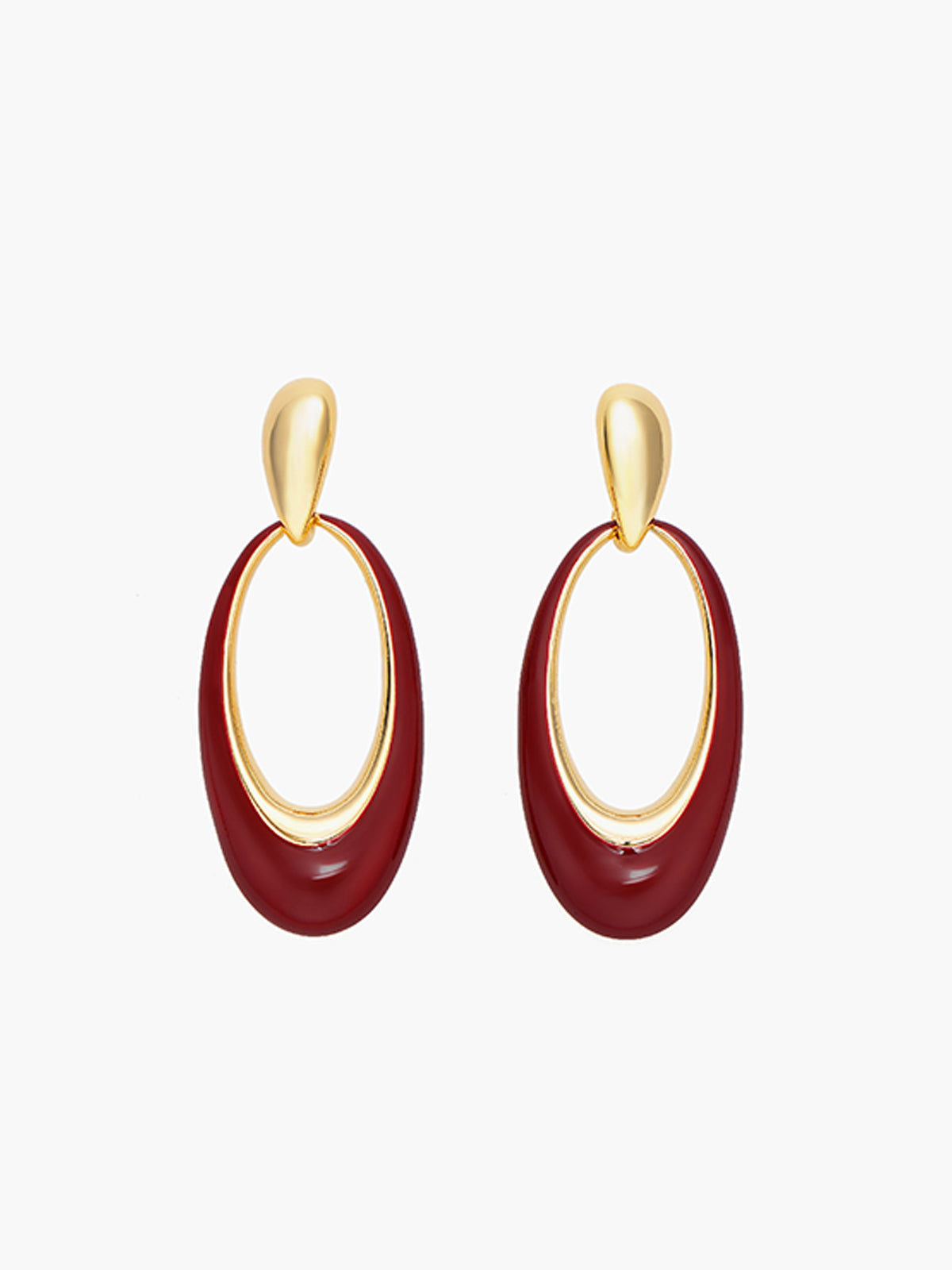 Damla Şekilli Oval Halka Küpe Bordo